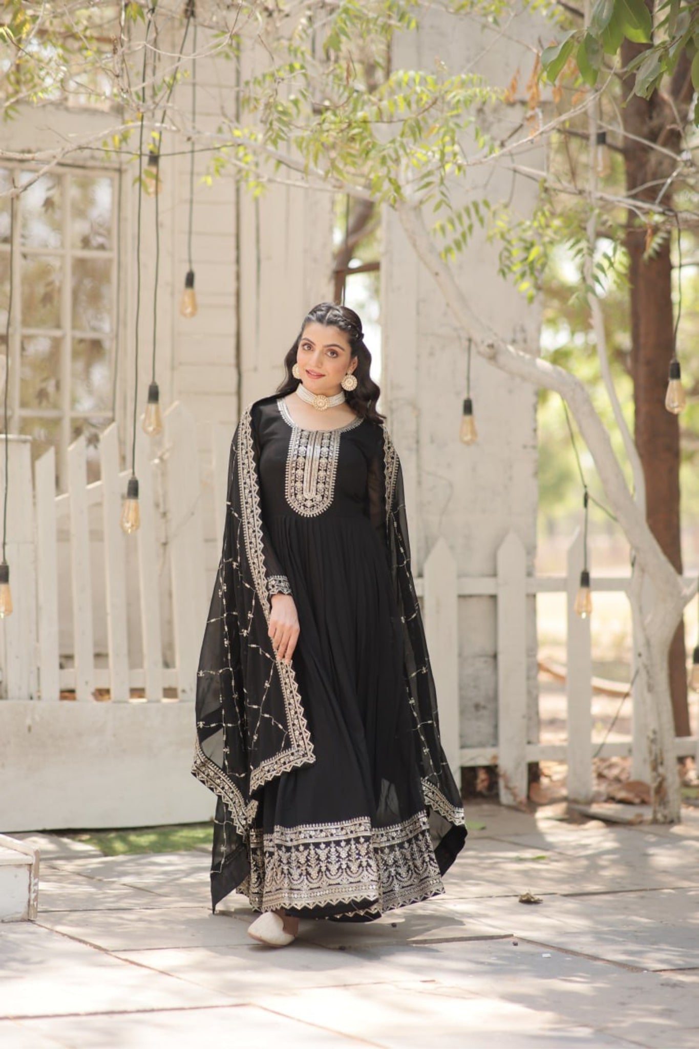 Designer Sequins Embroidered Work Stylish Gown With Dupatta Set