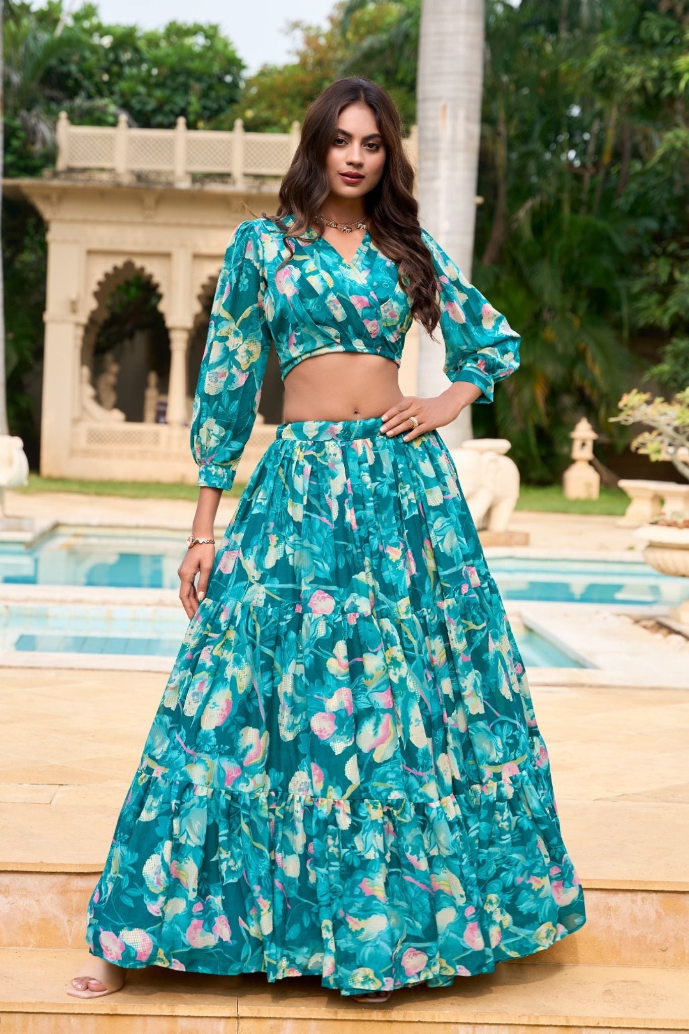 Flower Designer Georgette Floral Printed Co-Ord Set