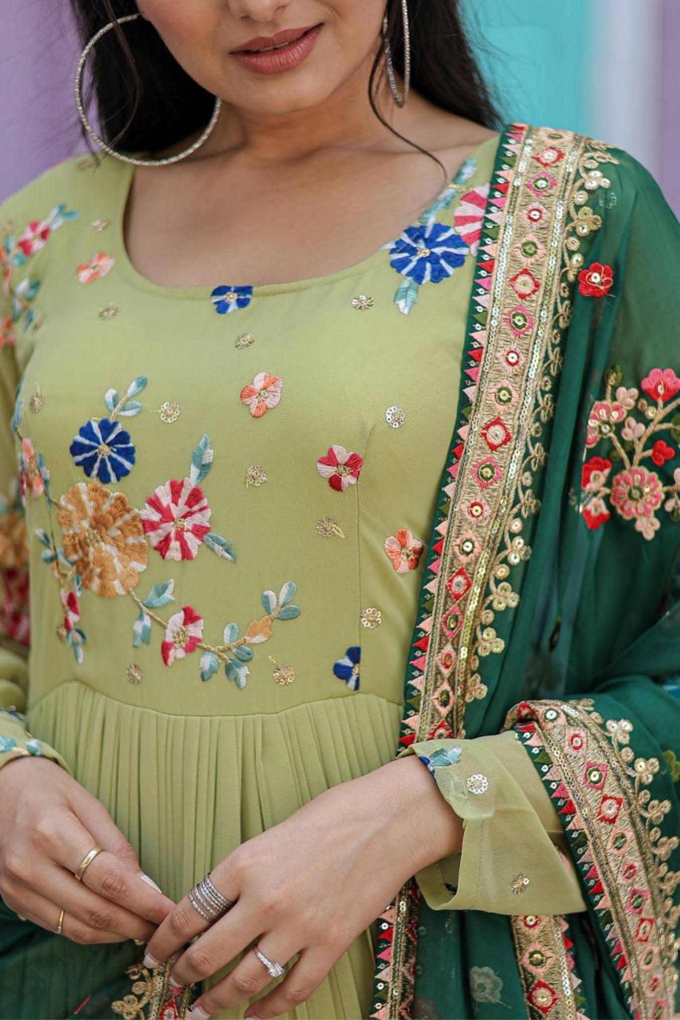New Flower Designer Tiered Embroidered Threadwork Women Gown