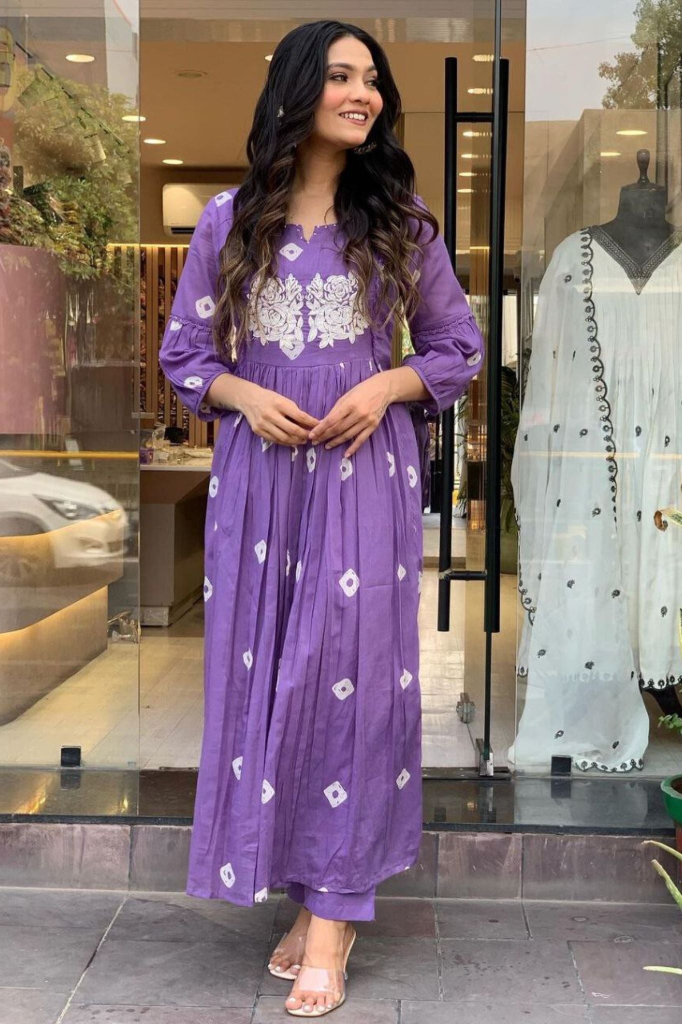 Purple Color Cotton Kurta Pant Set with Handwork Embroidery