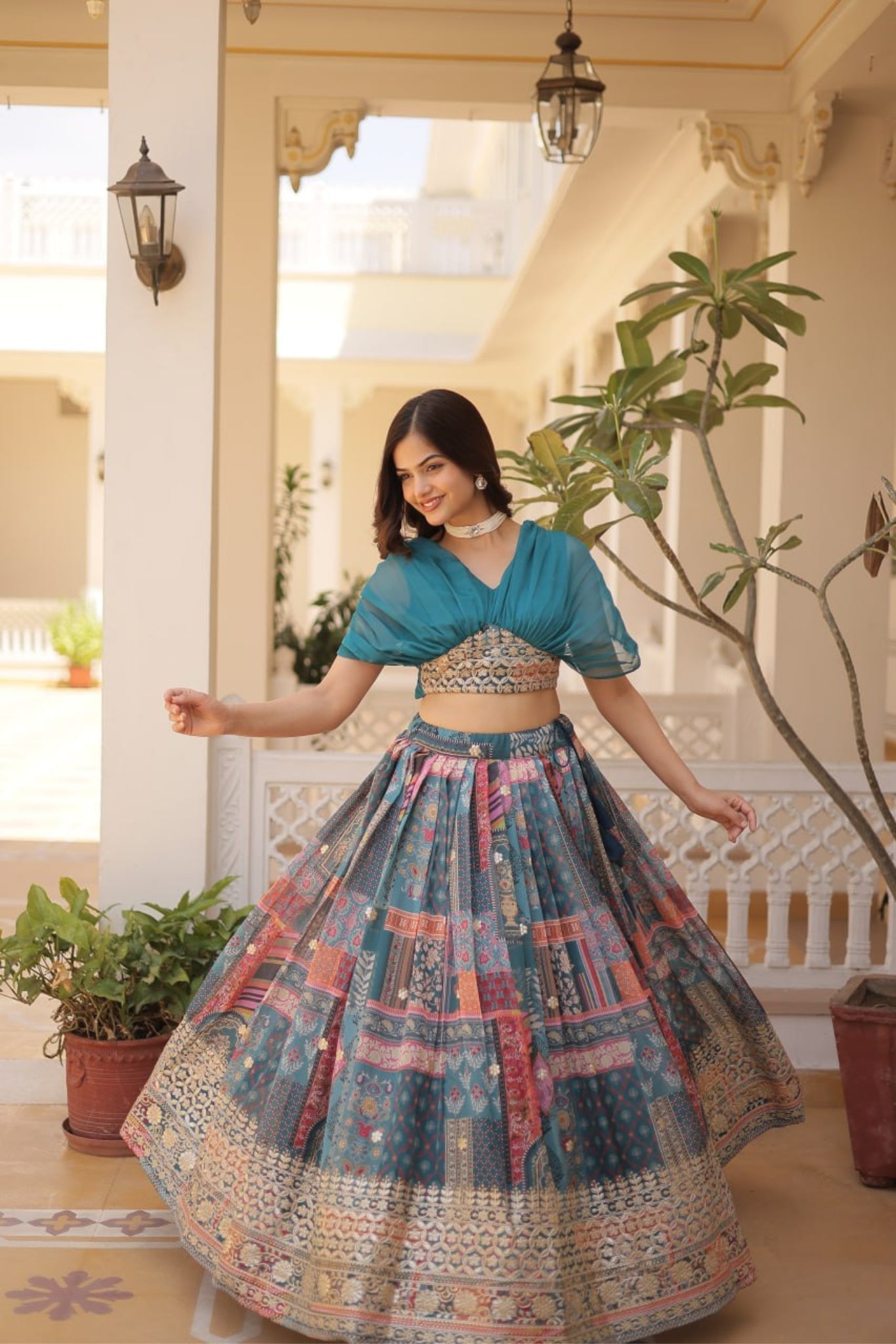 Stylish Printed With Foil Embroidery Work Lehenga Choli