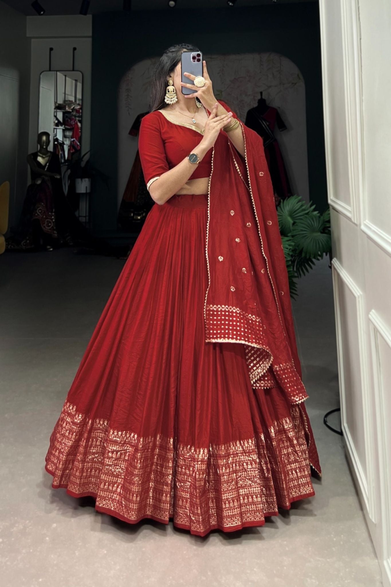 Pure Chanderi Plain With Zari Weaving Work Lehenga Choli