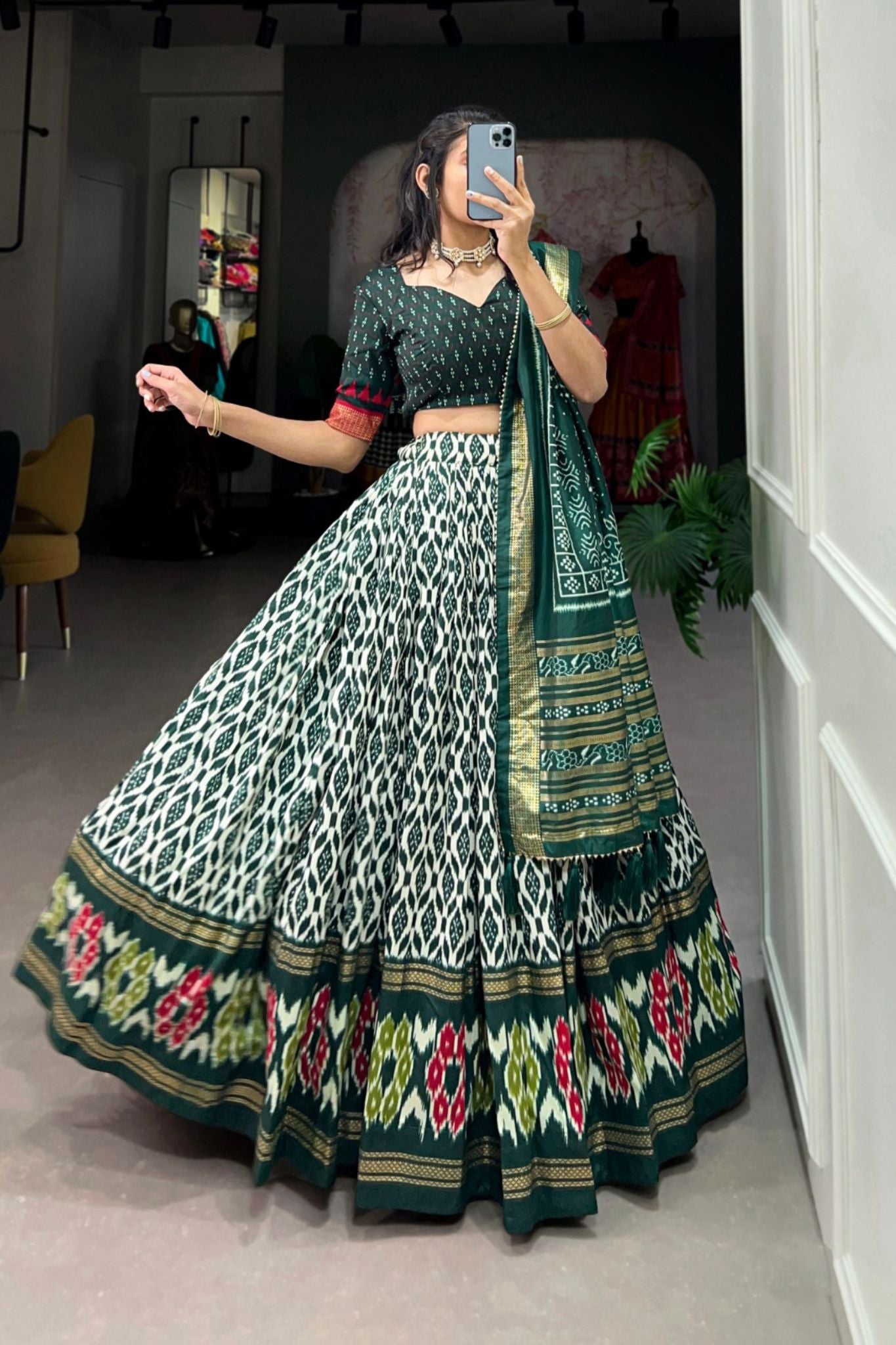 Beautiful Printed Foil Work Lehenga Choli