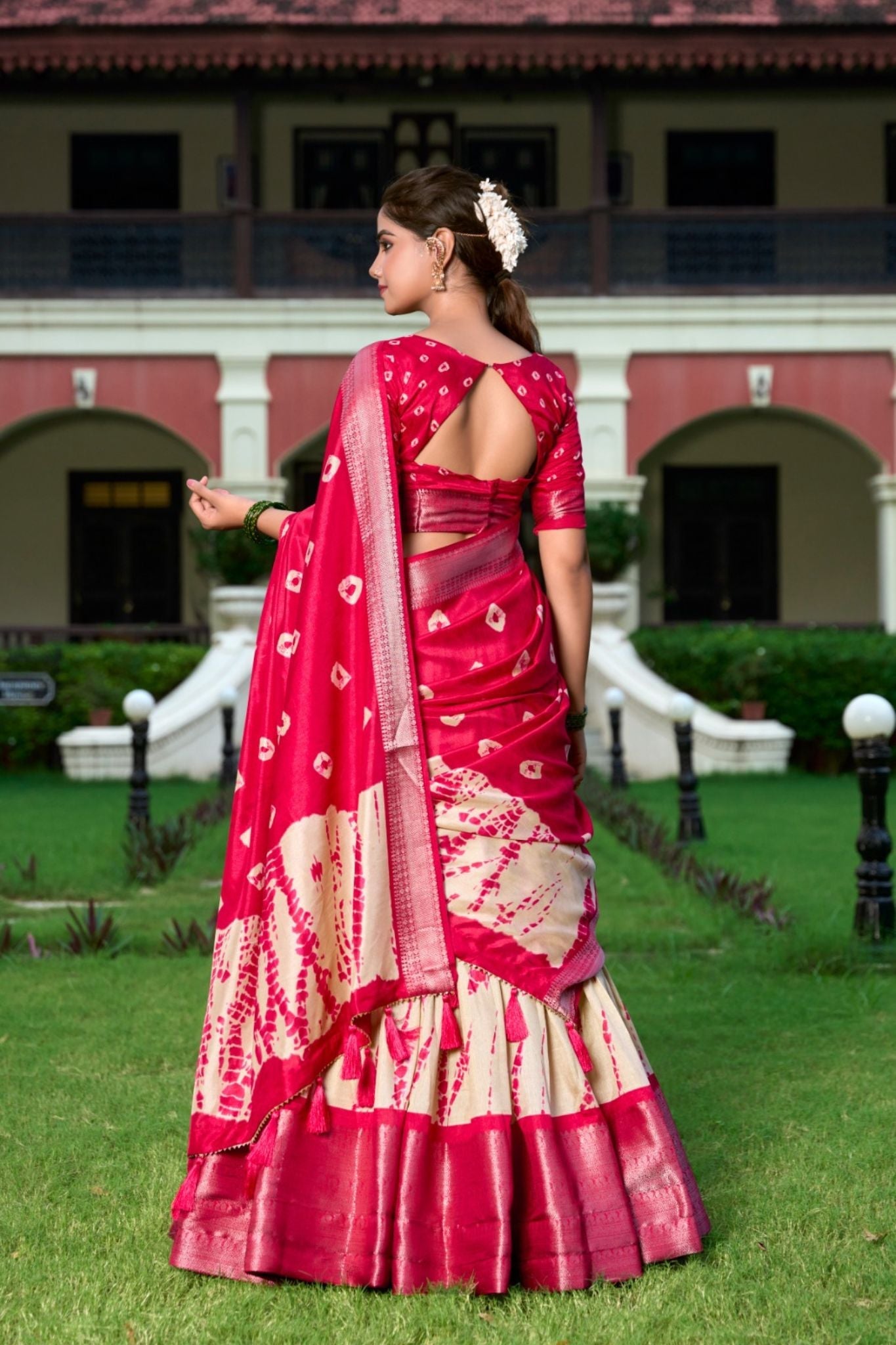 Shibori Bandhej Printed Dola Silk Lehenga Choli