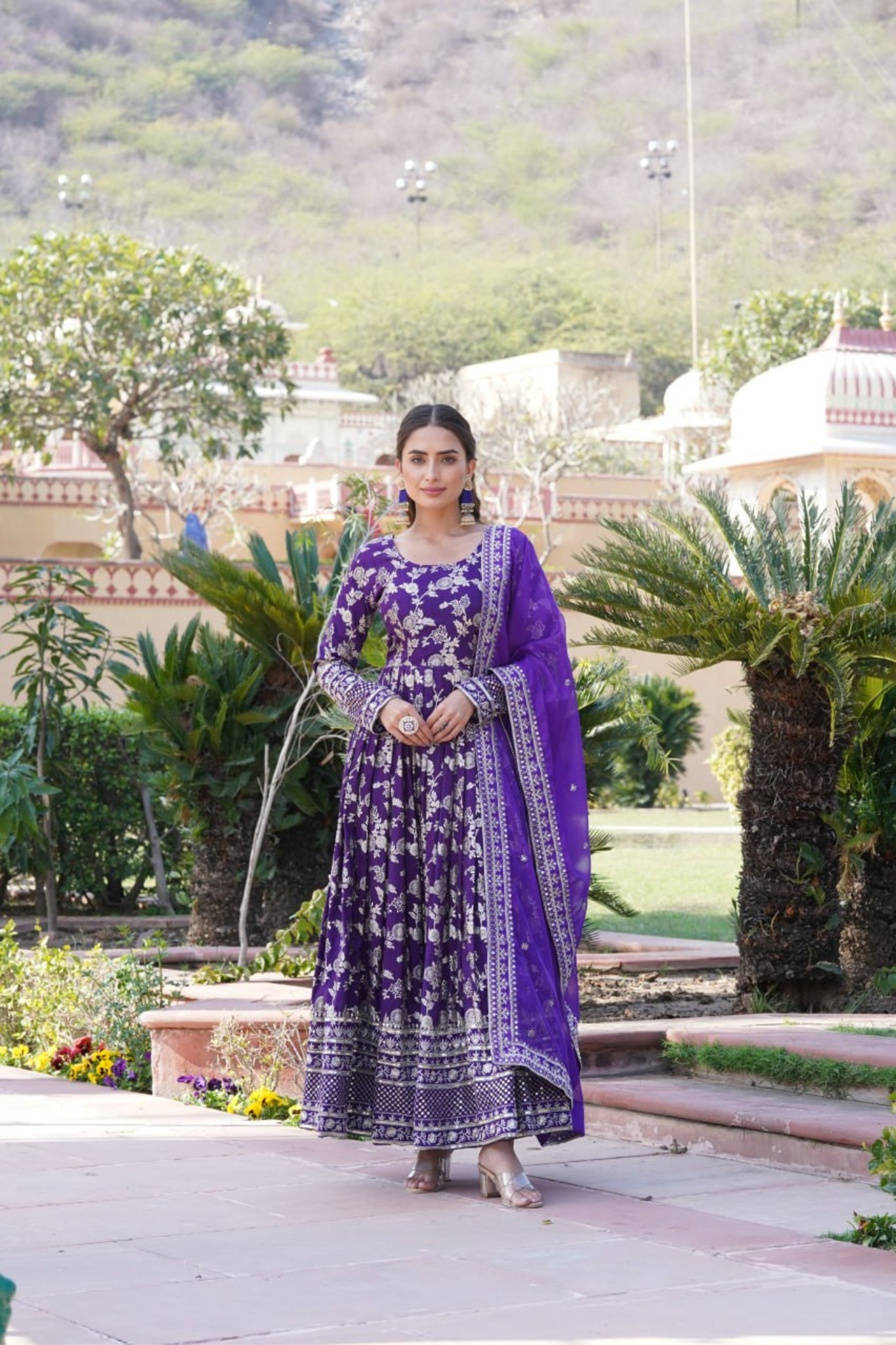 Viscose Jacquard Sequins Embroidered Gown & Dupatta Set