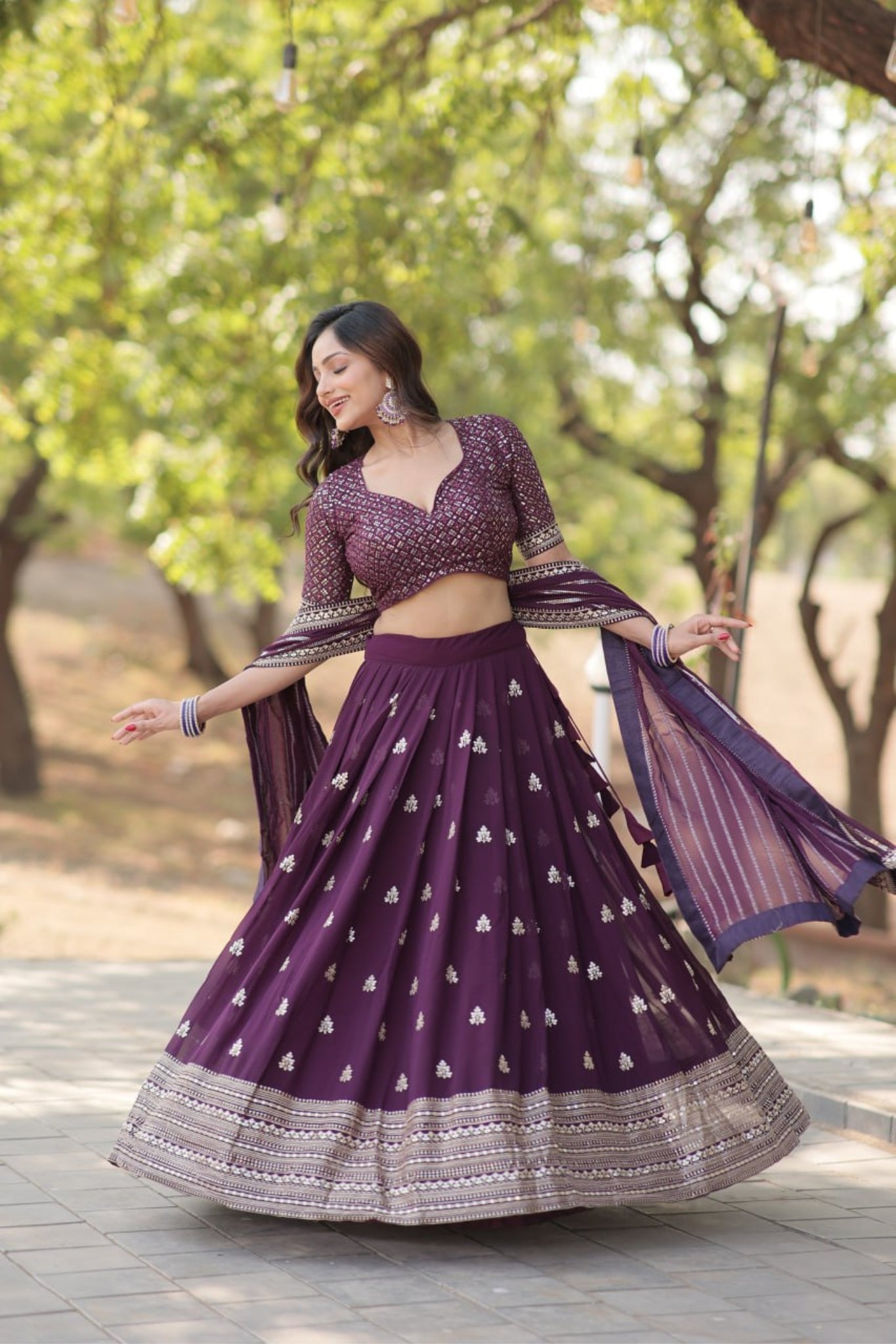 Wine Designer Thread Sequins Embroidered Lehenga Choli