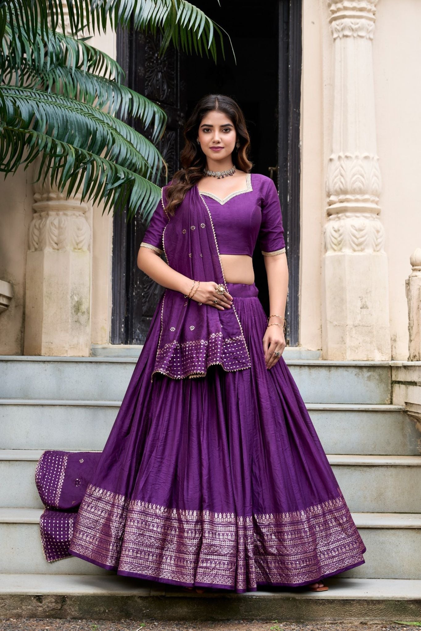 Pure Chanderi Plain With Zari Weaving Work Lehenga Choli