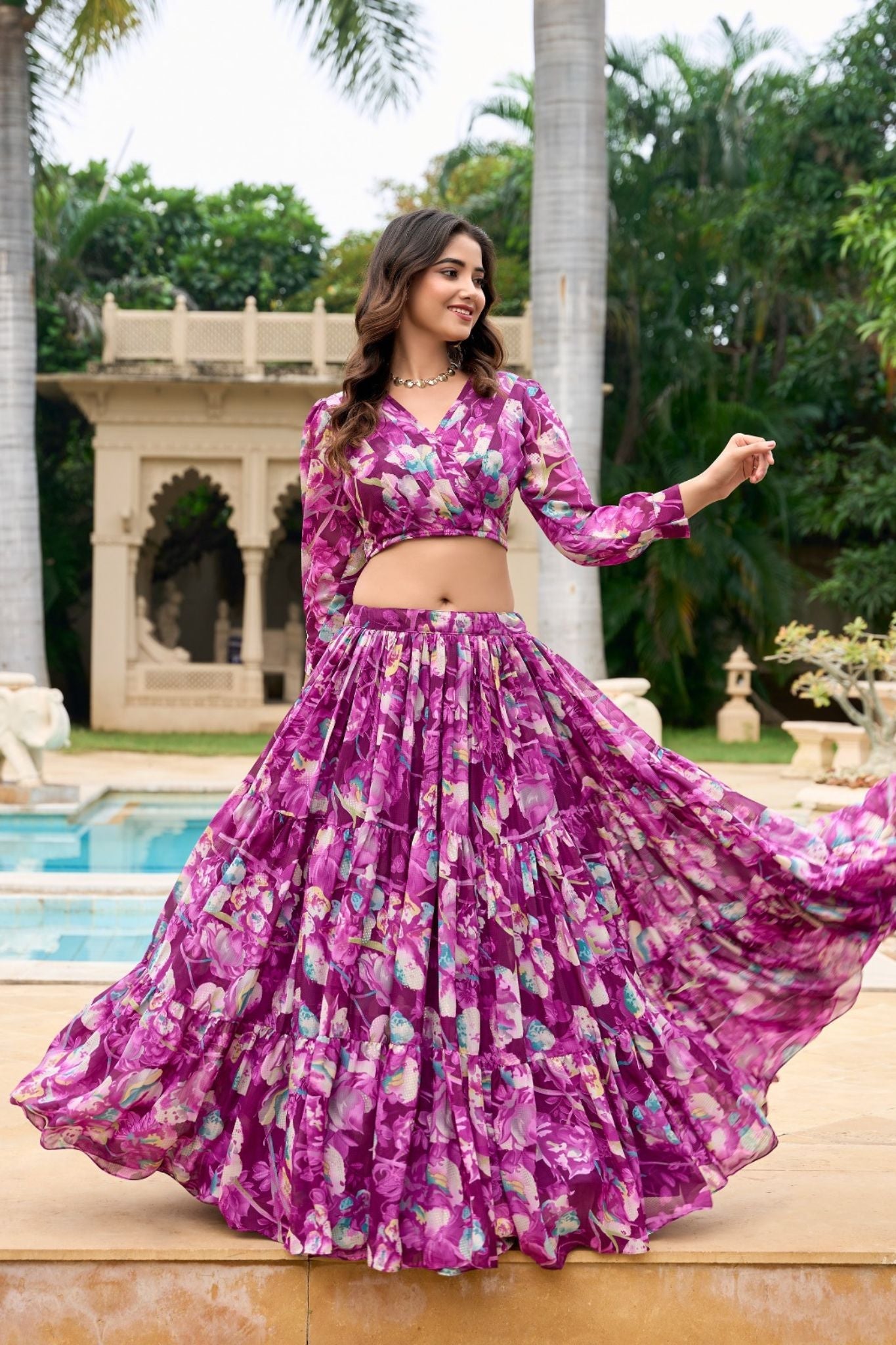 Flower Designer Georgette Floral Printed Co-Ord Set