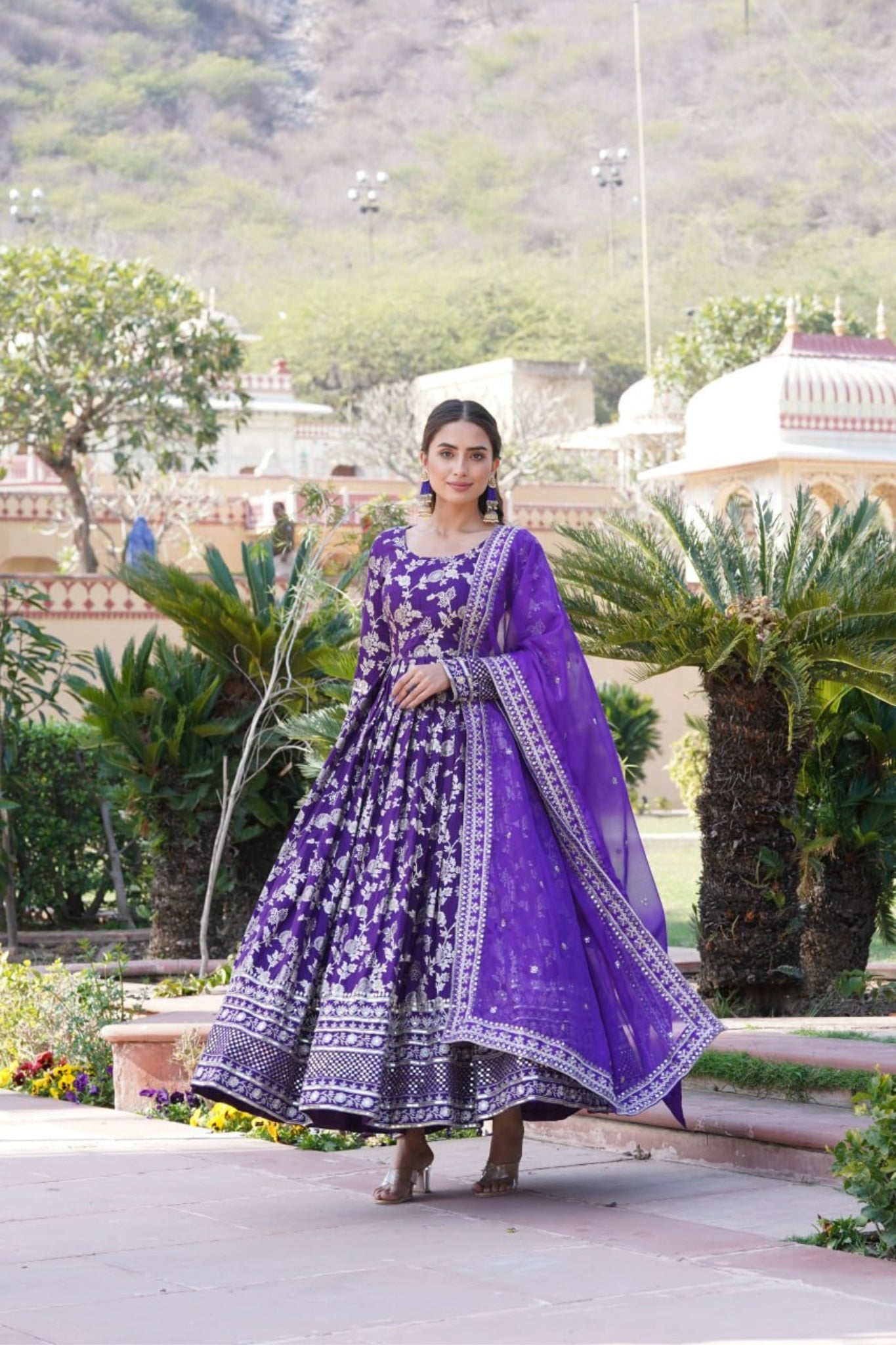 Viscose Jacquard Sequins Embroidered Gown & Dupatta Set