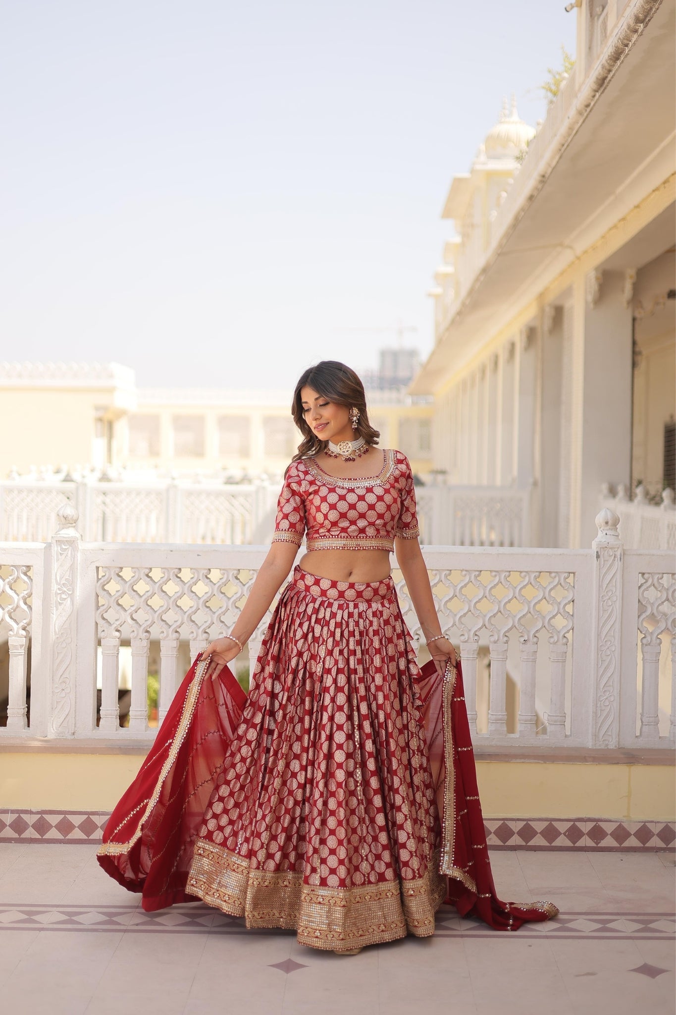 Pure Viscose Jacquard With  Embroidered Lehenga Choli For Women