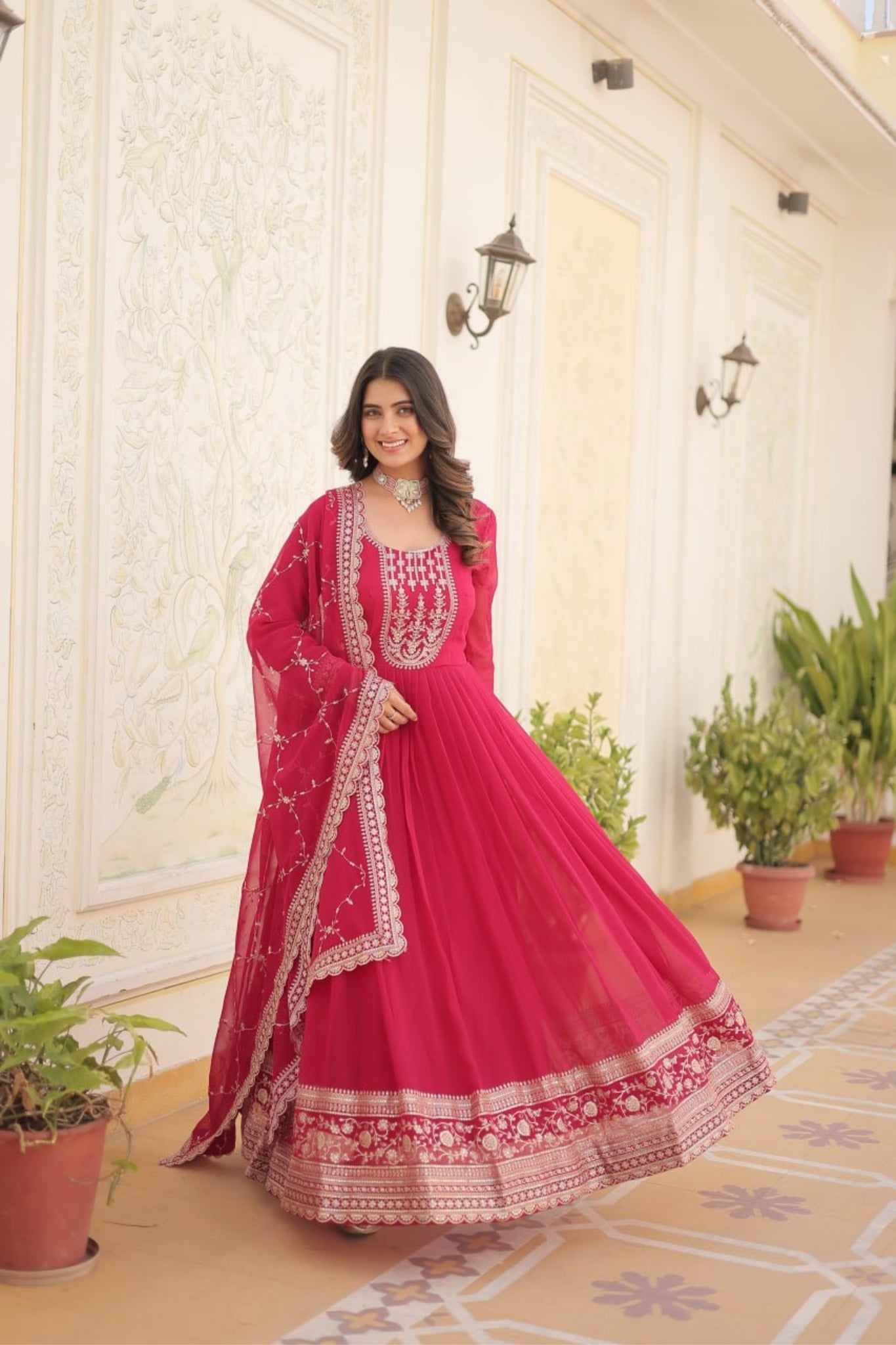 Designer Sequins Embroidered Work Stylish Gown With Dupatta Set