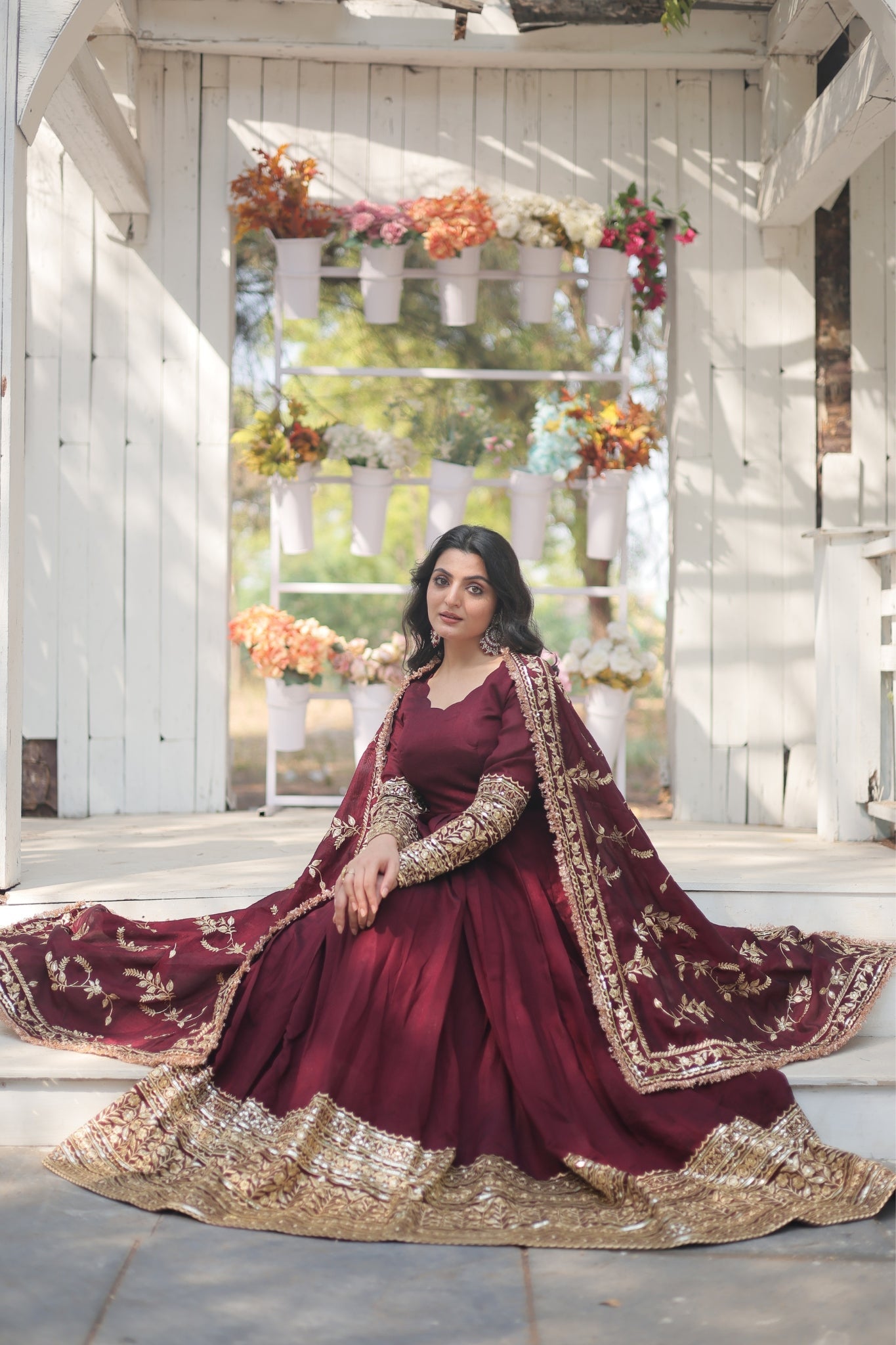 Dark Maroon Stunning Sequins Embroidered Anarkali Set