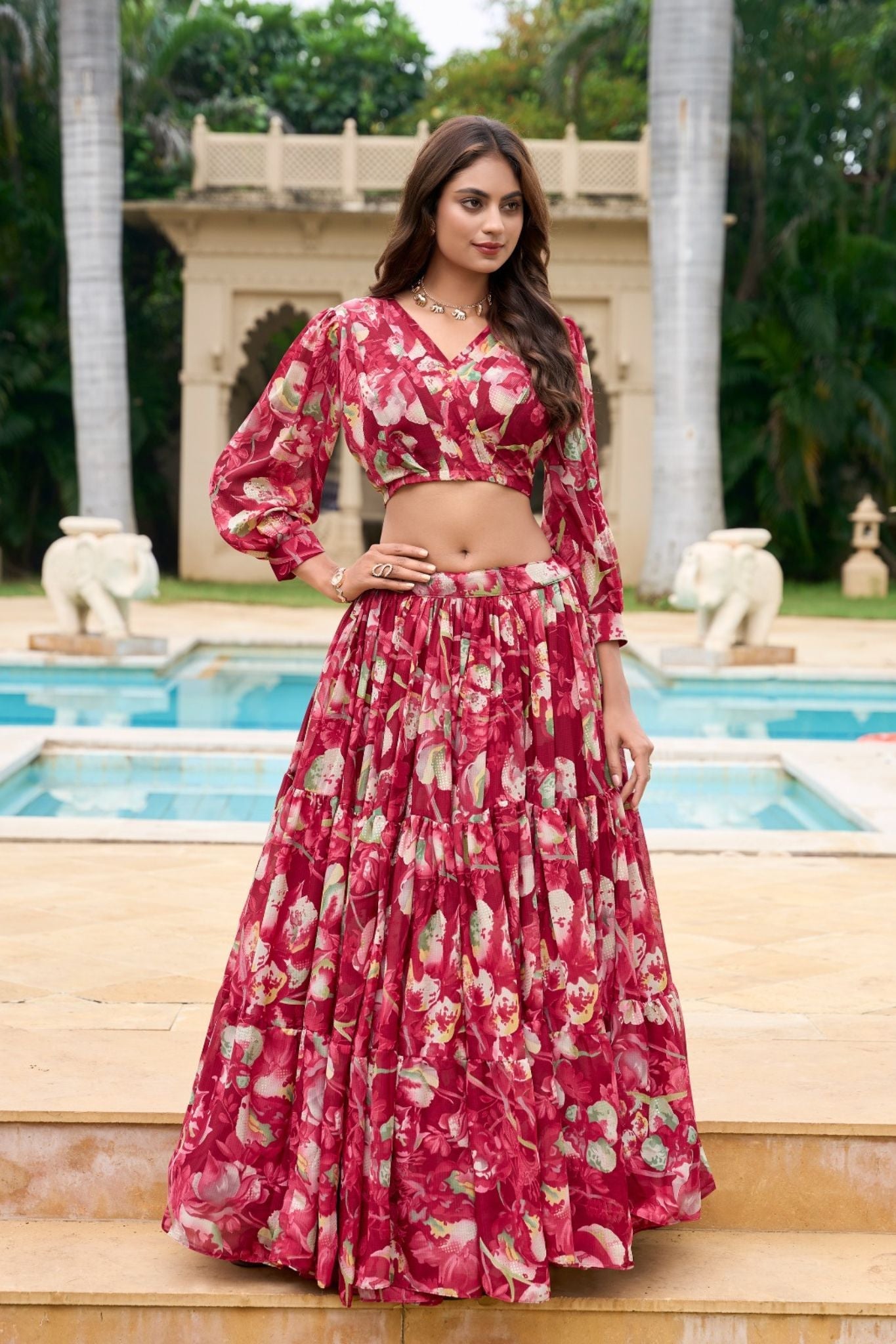 Flower Designer Georgette Floral Printed Co-Ord Set