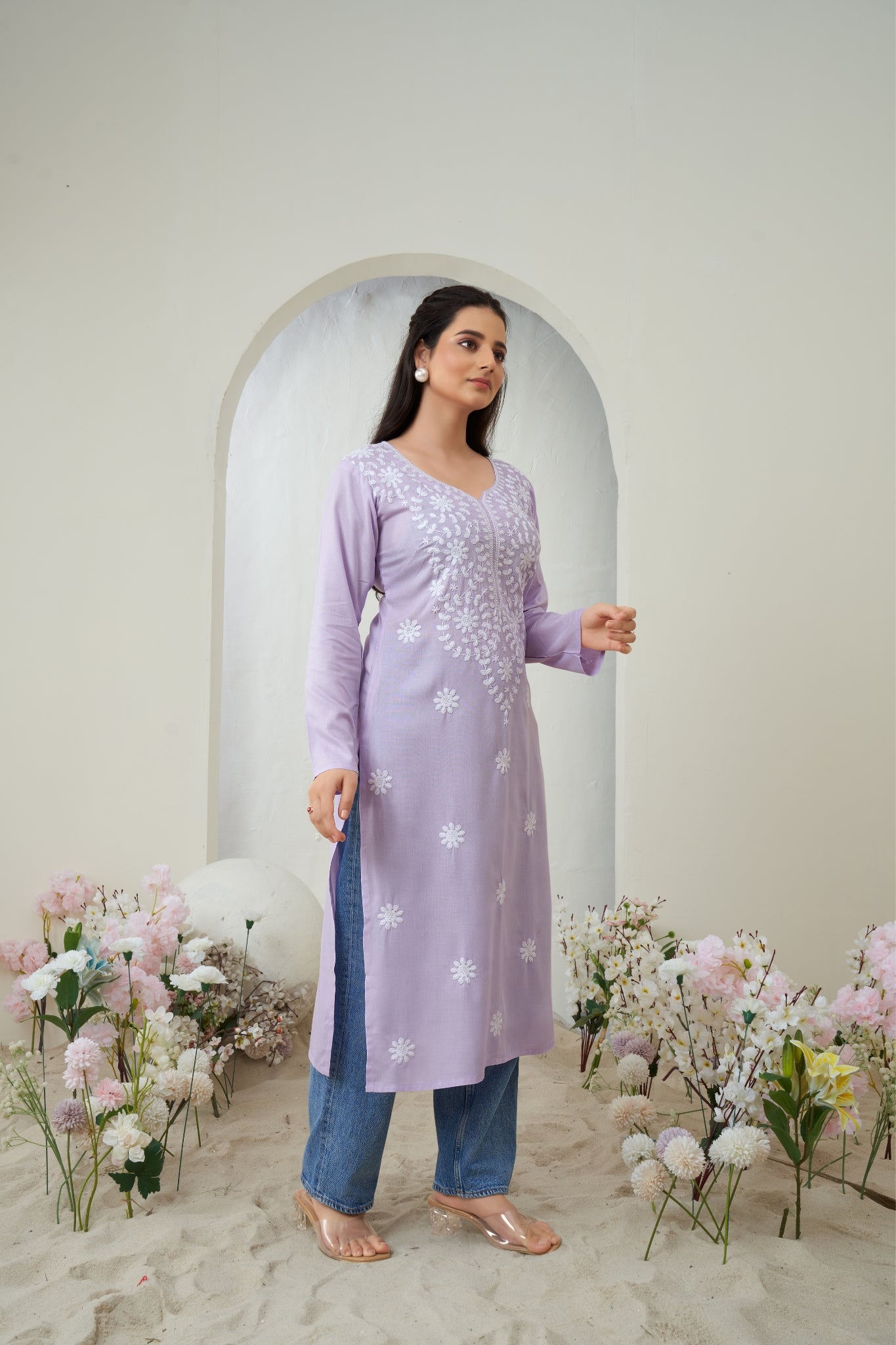 Lavender Chikankari Rayon Solid Women's Kurti