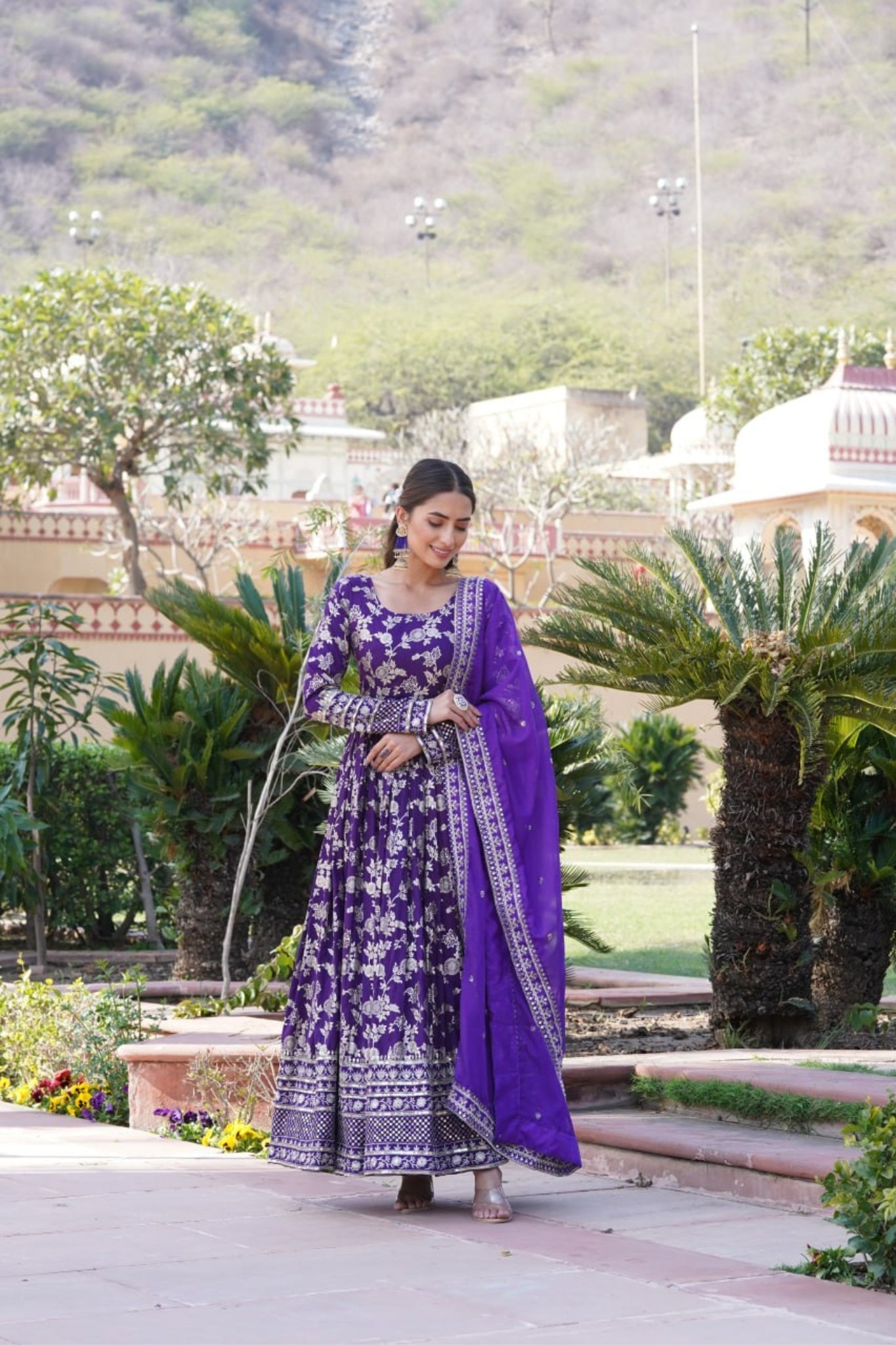 Viscose Jacquard Sequins Embroidered Gown & Dupatta Set