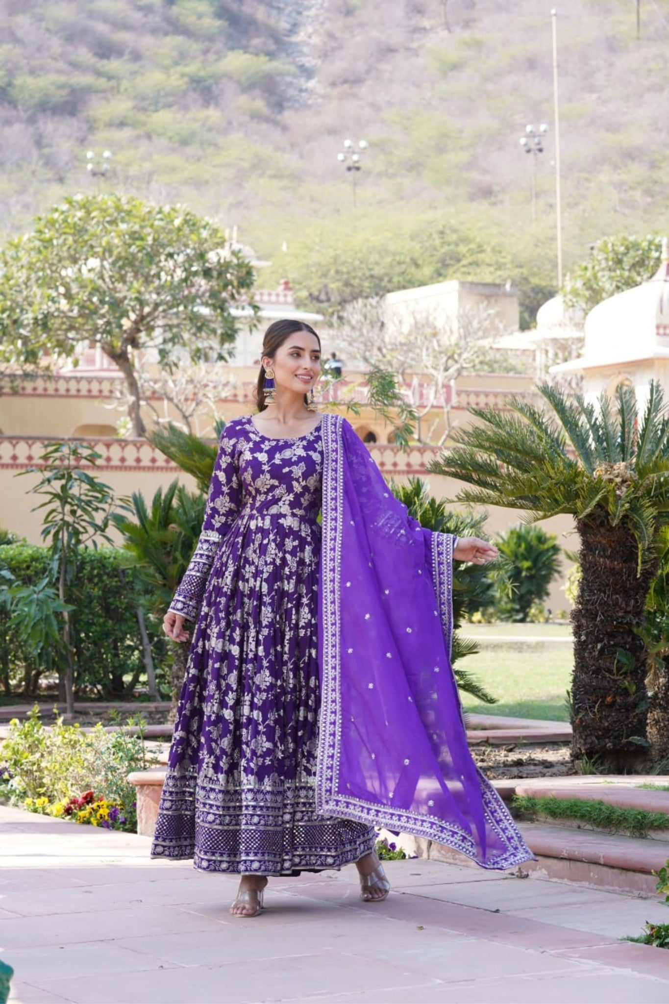 Viscose Jacquard Sequins Embroidered Gown & Dupatta Set