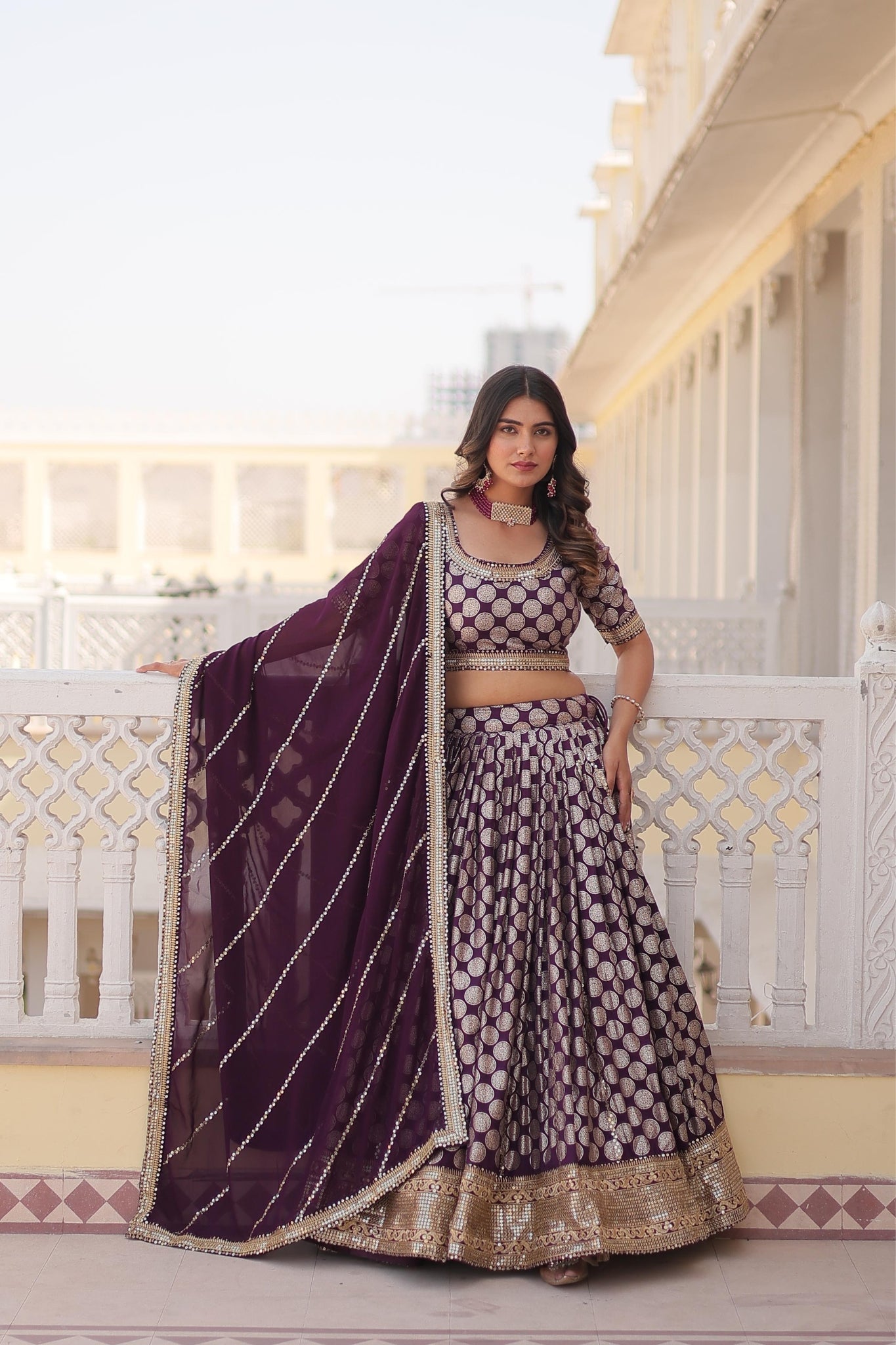 Pure Viscose Jacquard With  Embroidered Lehenga Choli For Women