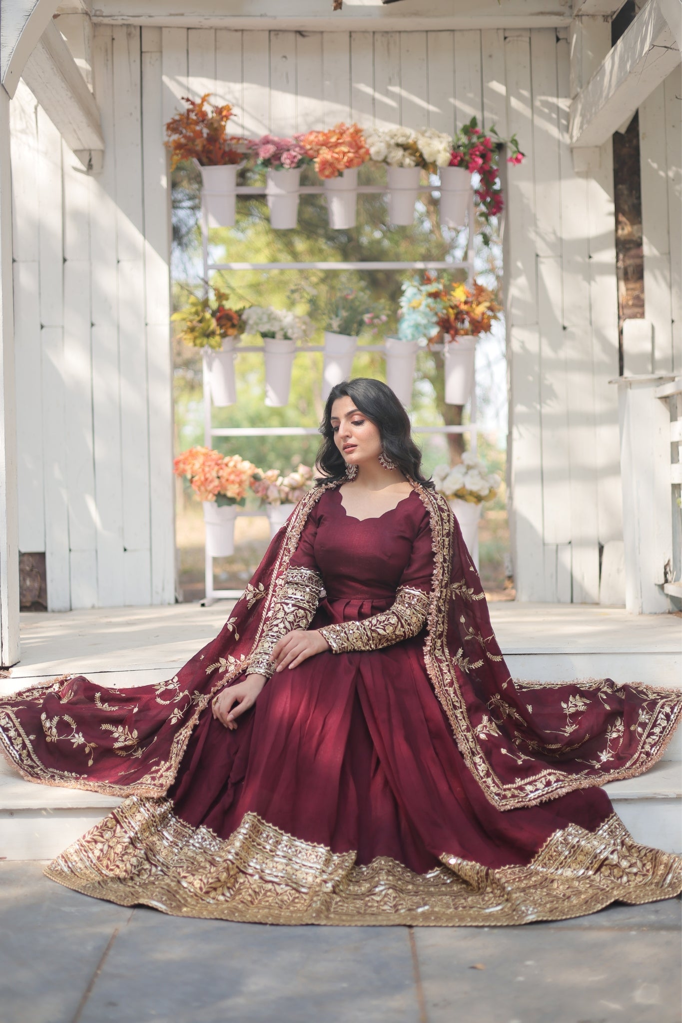 Dark Maroon Stunning Sequins Embroidered Anarkali Set