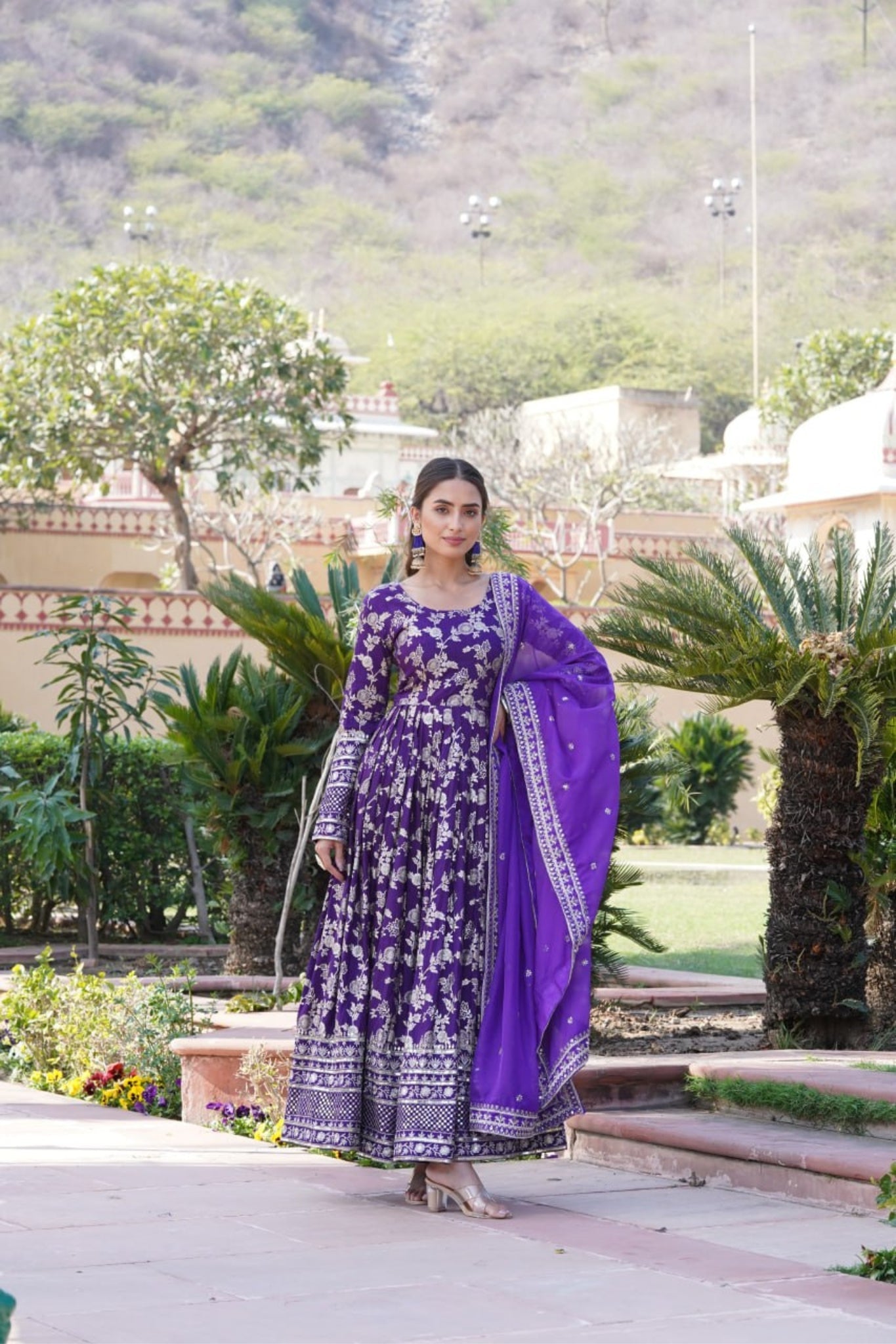 Viscose Jacquard Sequins Embroidered Gown & Dupatta Set