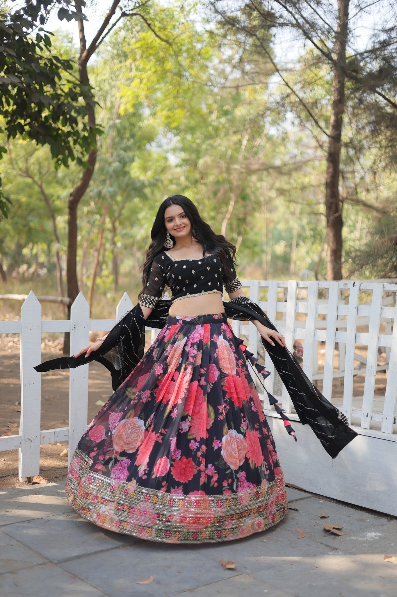 Georgette Thread Embroidered Digital Printed Lehenga Choli