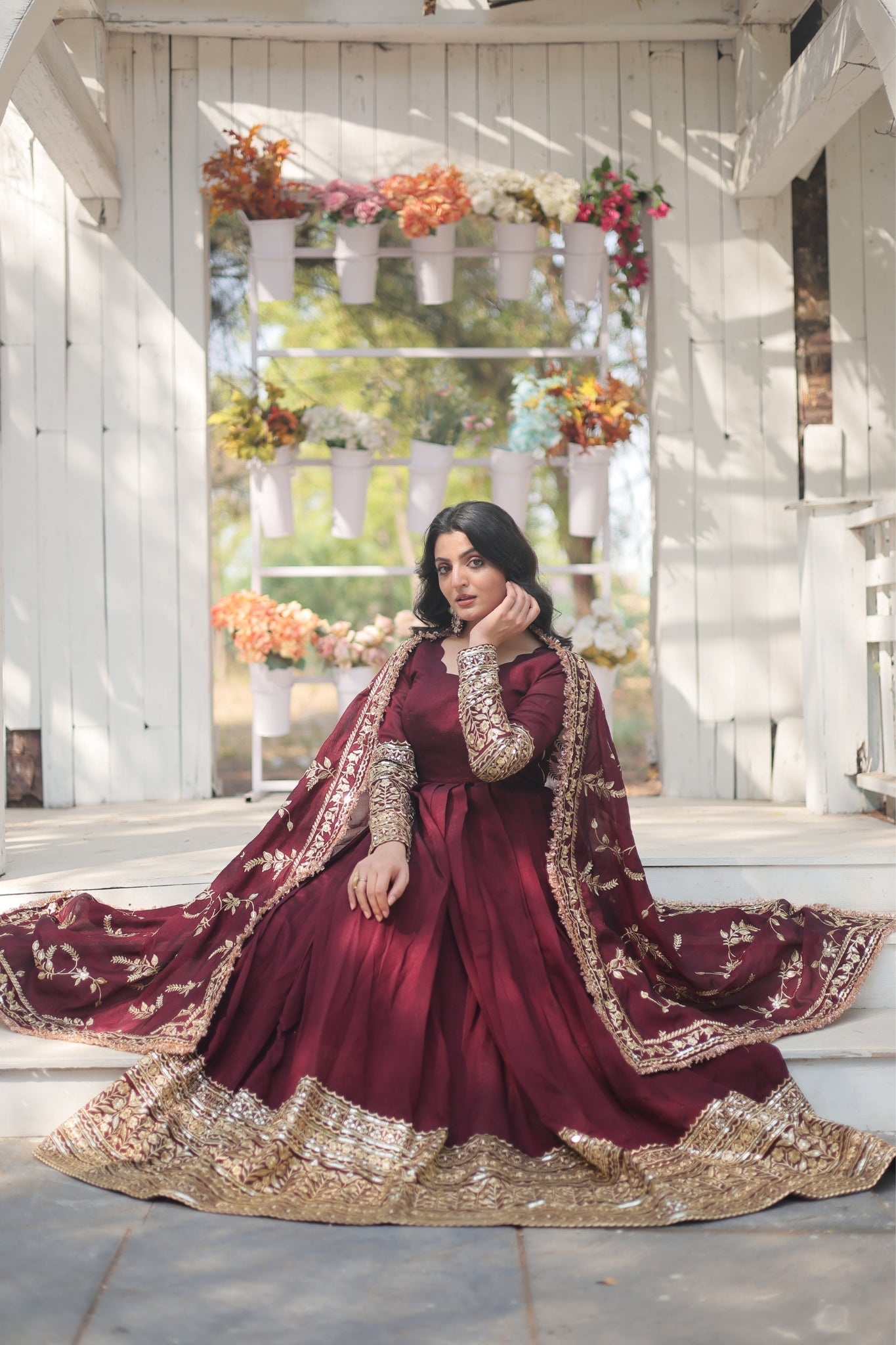 Dark Maroon Stunning Sequins Embroidered Anarkali Set