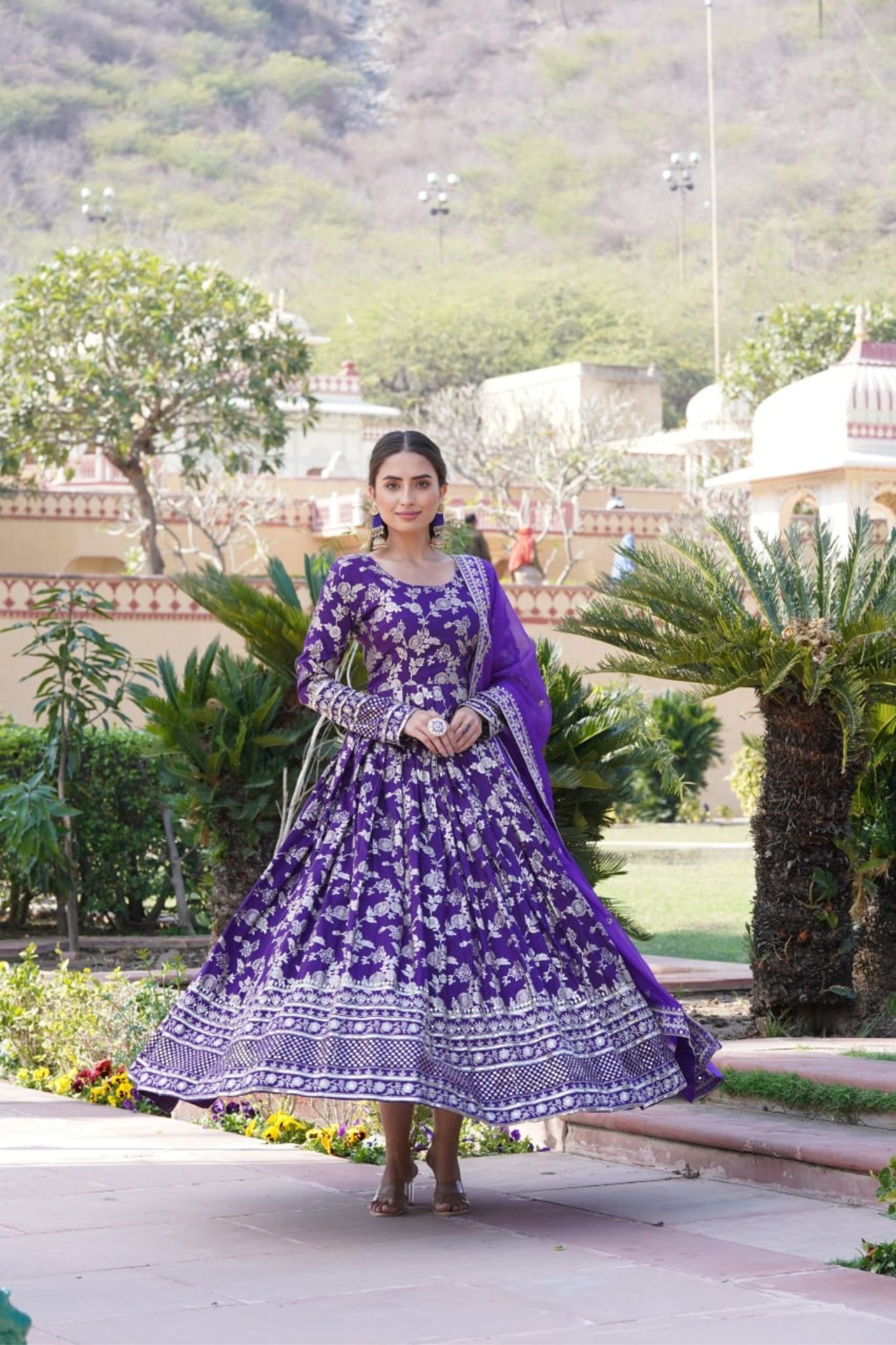 Viscose Jacquard Sequins Embroidered Gown & Dupatta Set