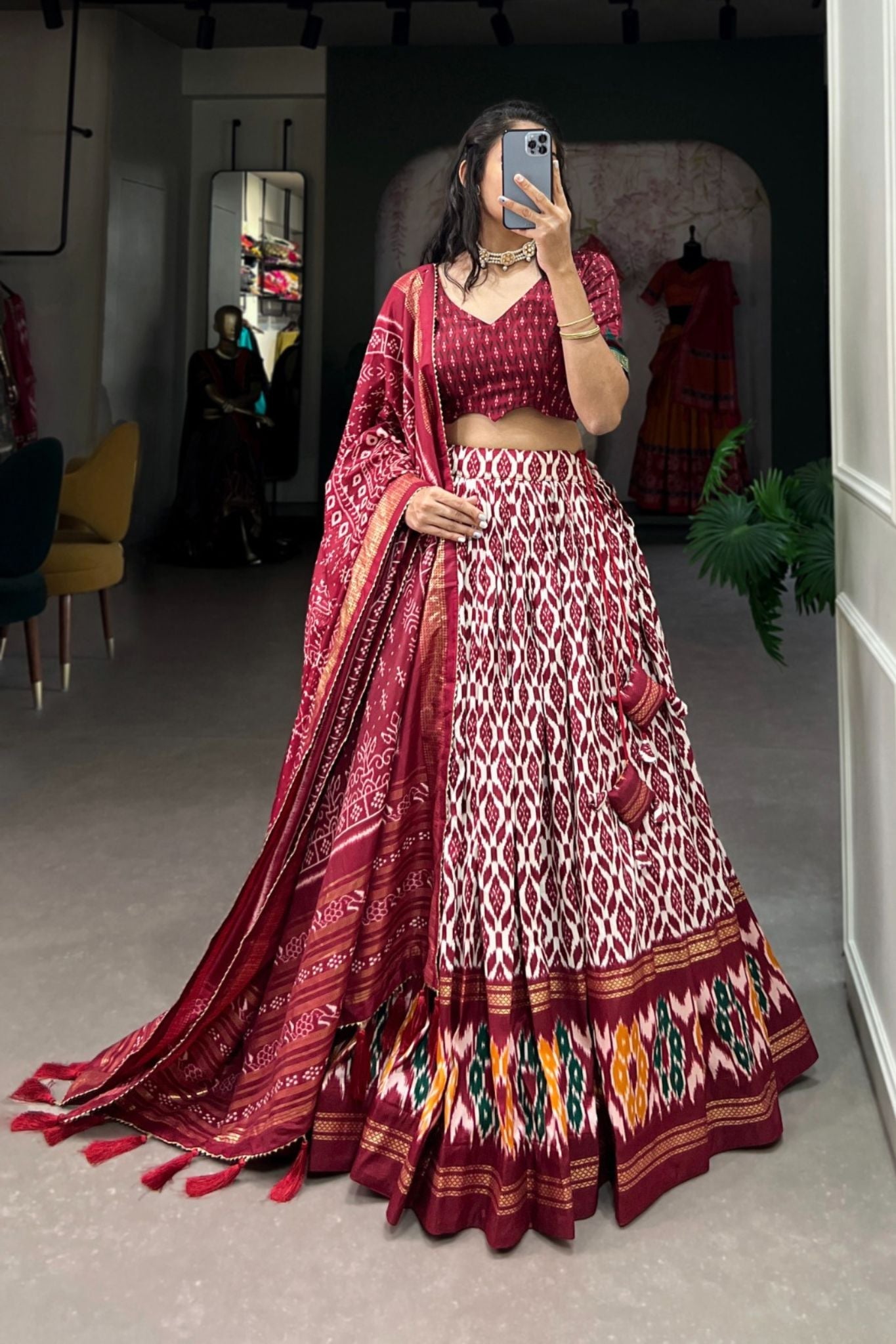 Beautiful Printed Foil Work Lehenga Choli