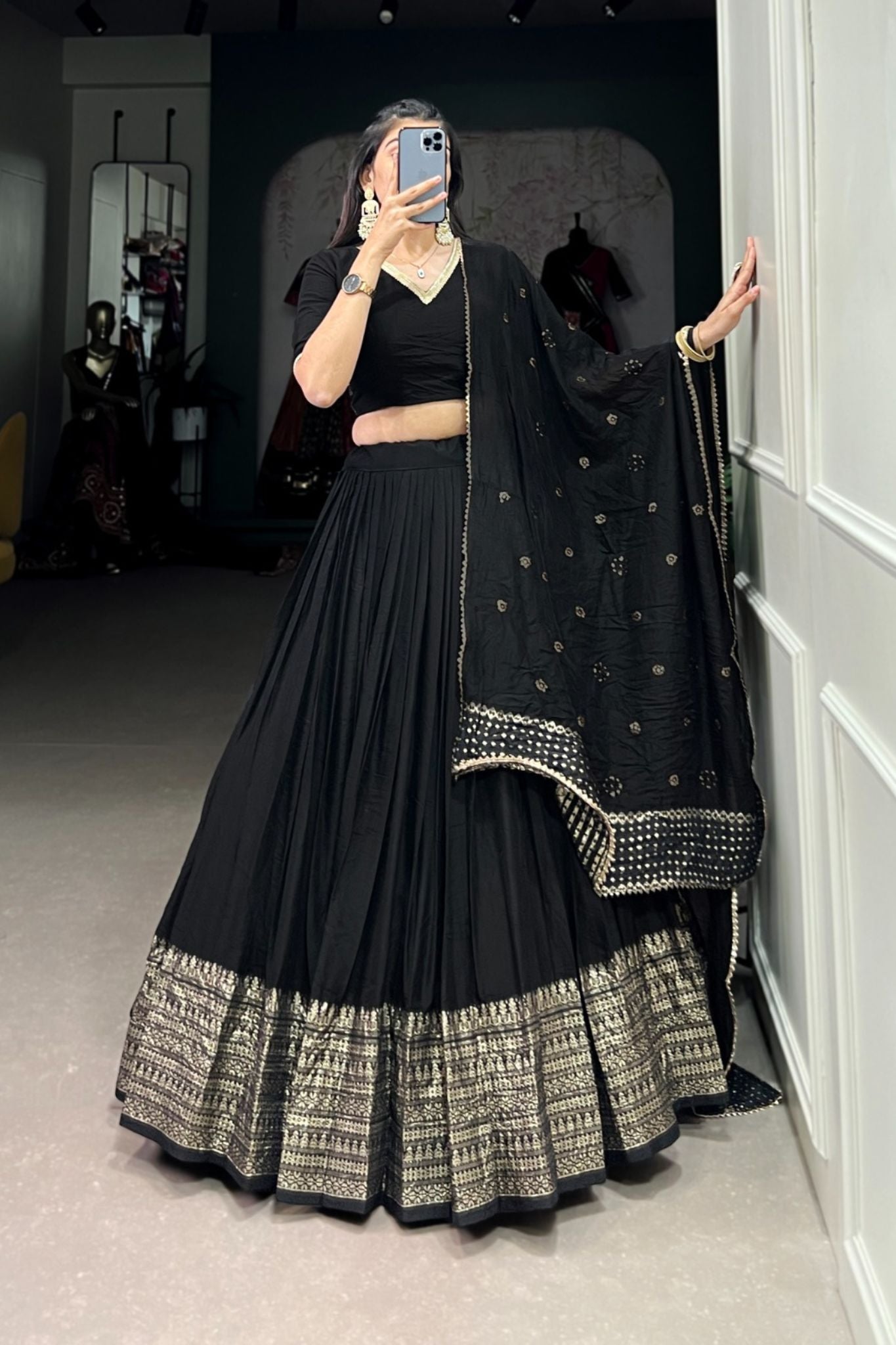 Pure Chanderi Plain With Zari Weaving Work Lehenga Choli