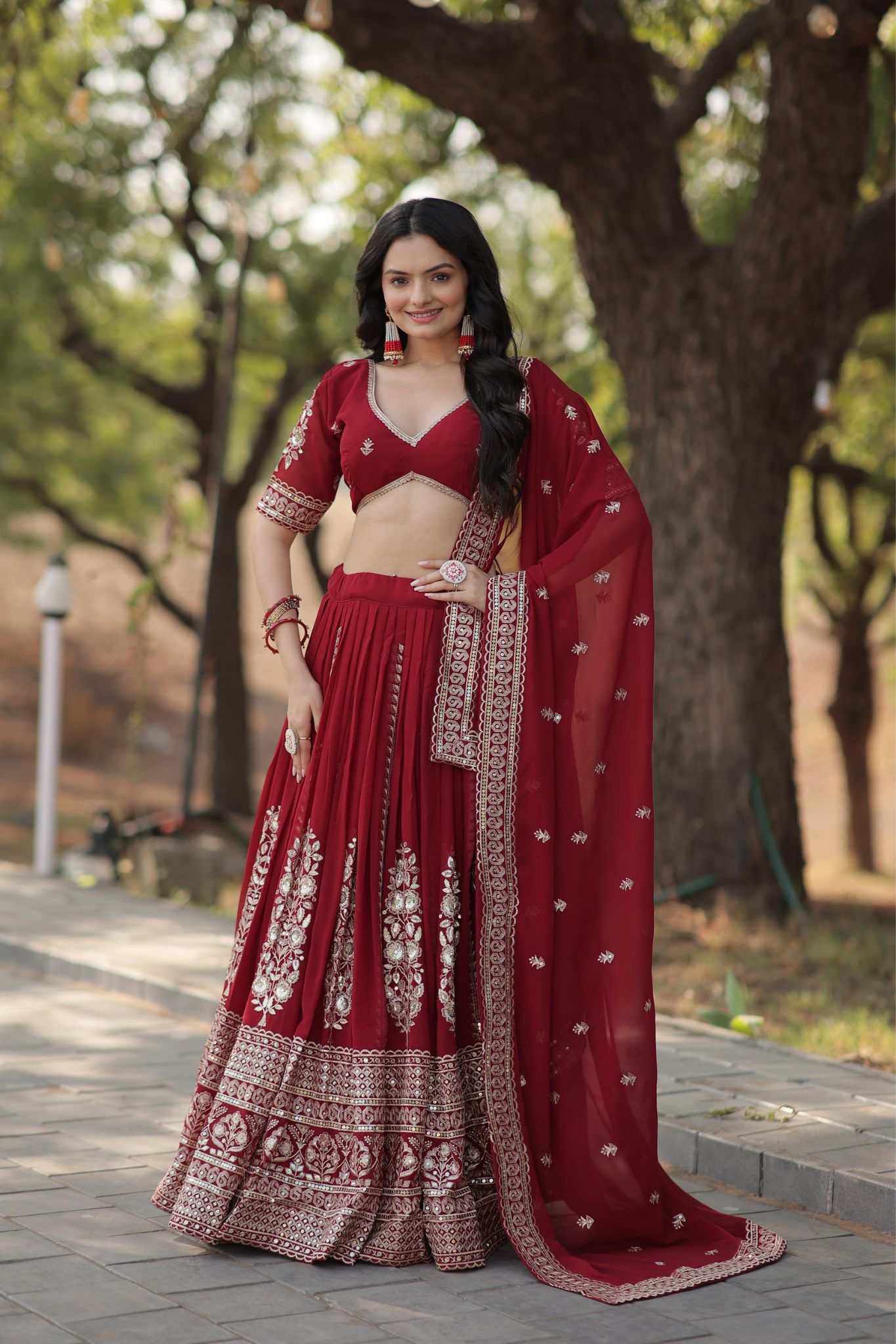 Georgette Sequins Embroidered Work Maroon Lehenga Choli