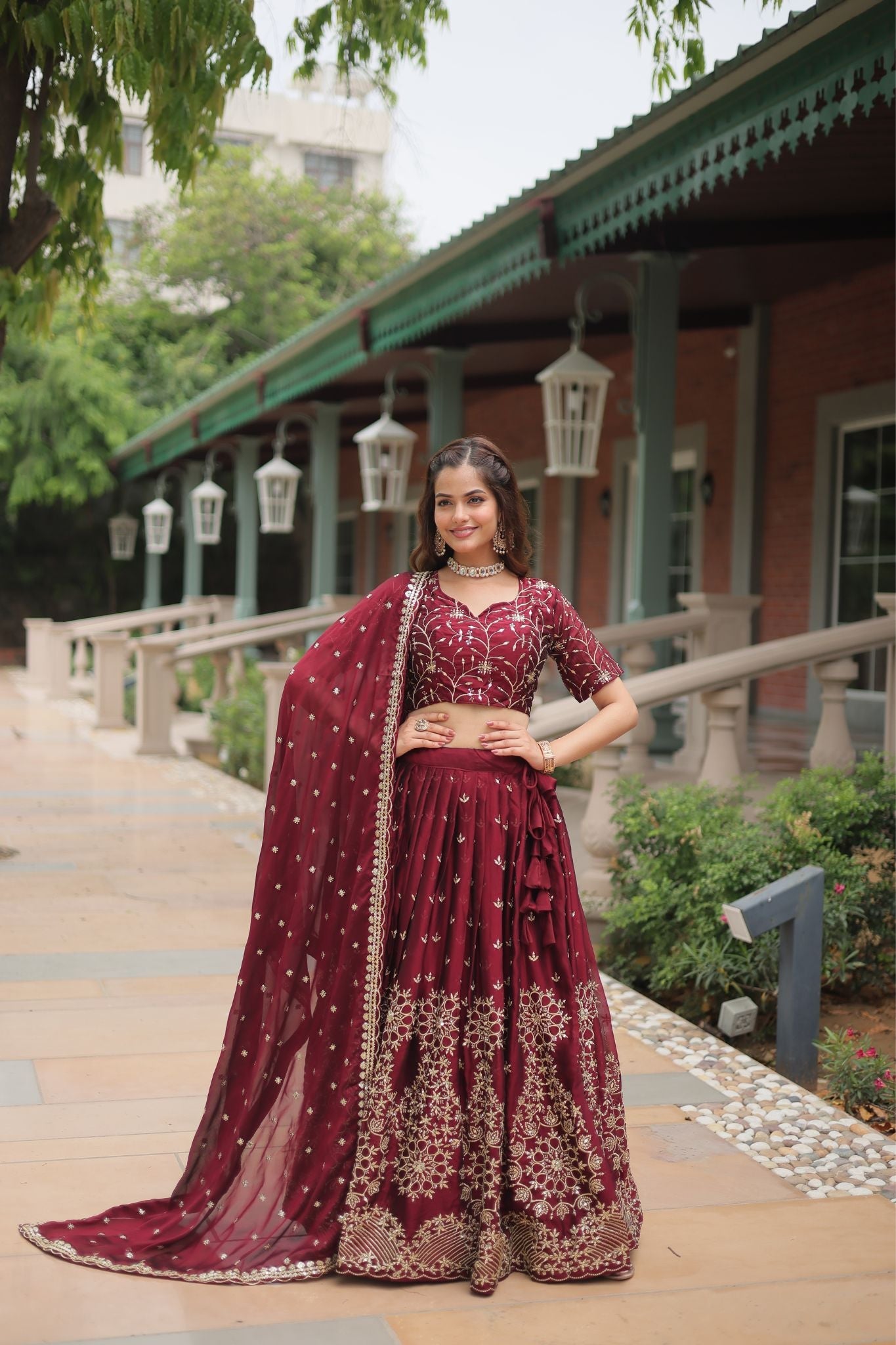 Maroon Rangoli Silk Heavy Sequins And Thread Embroidered Work Wedding Special Lehenga