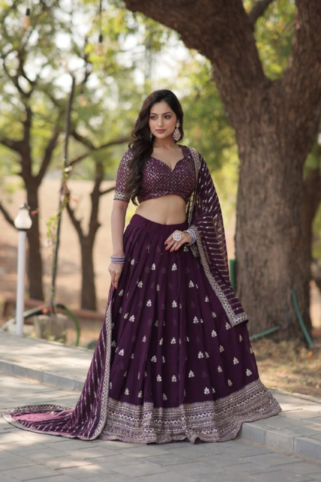 Wine Designer Thread Sequins Embroidered Lehenga Choli