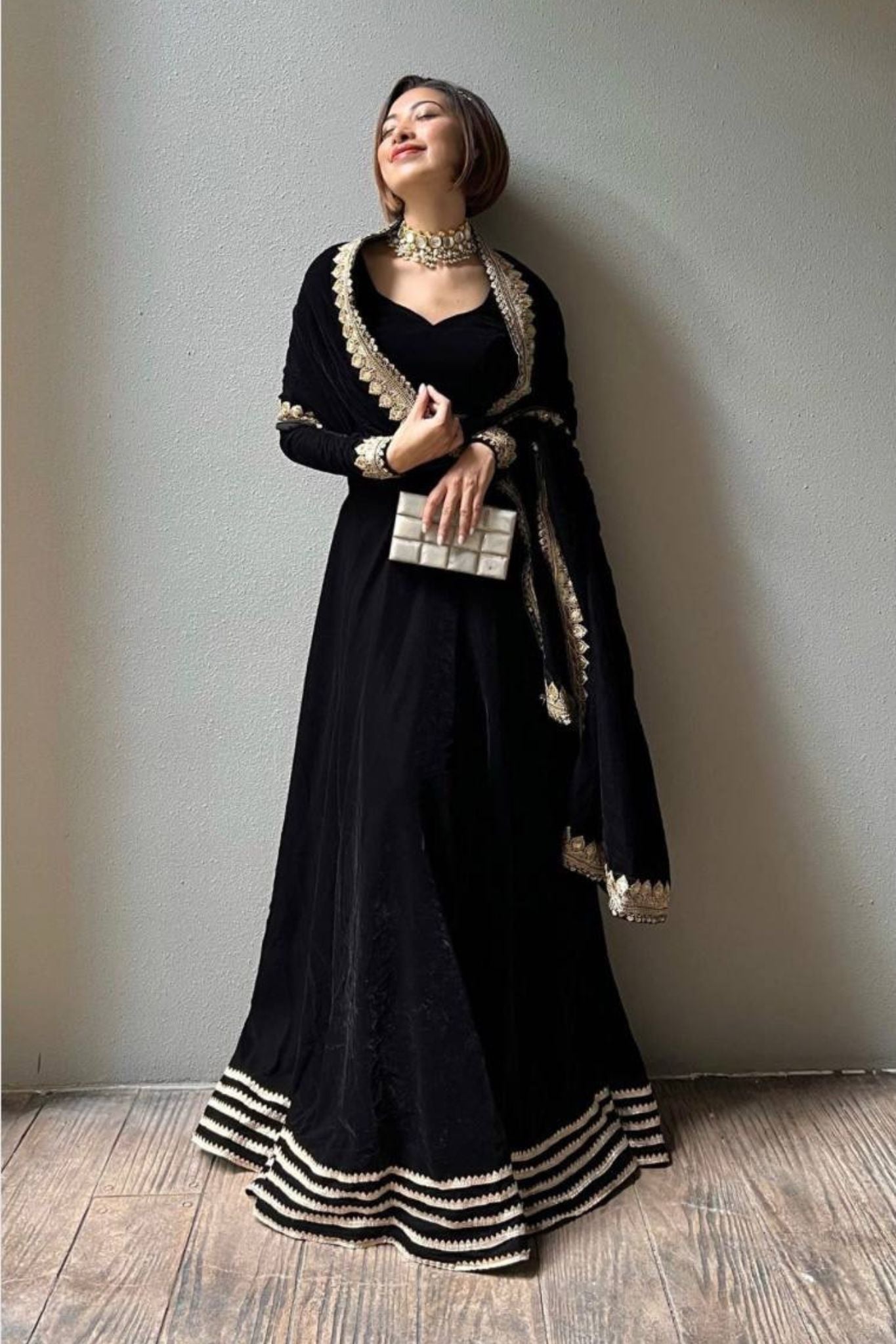 Black Color Velvet Fabric Lehenga Choli for Woman