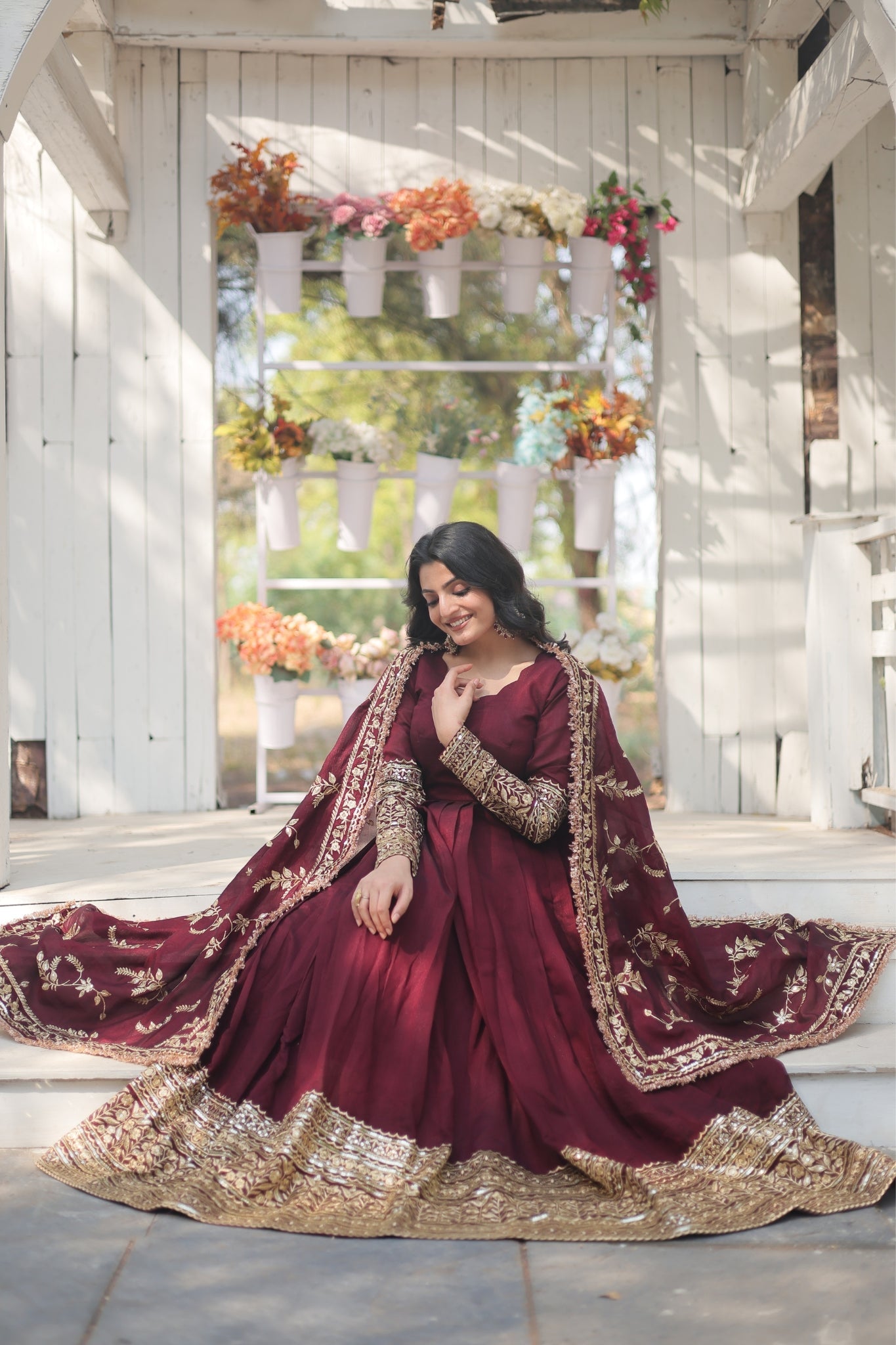 Dark Maroon Stunning Sequins Embroidered Anarkali Set