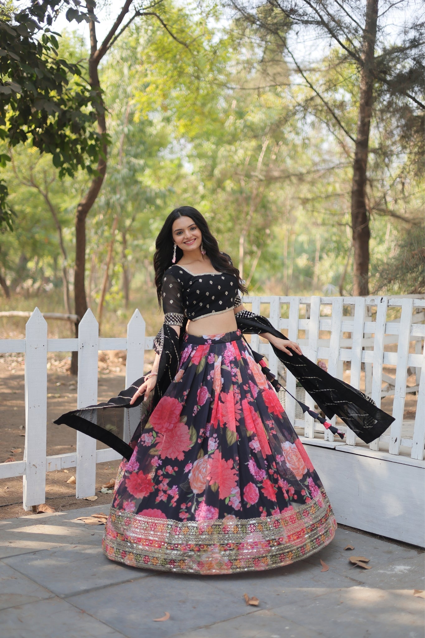 Georgette Thread Embroidered Digital Printed Lehenga Choli