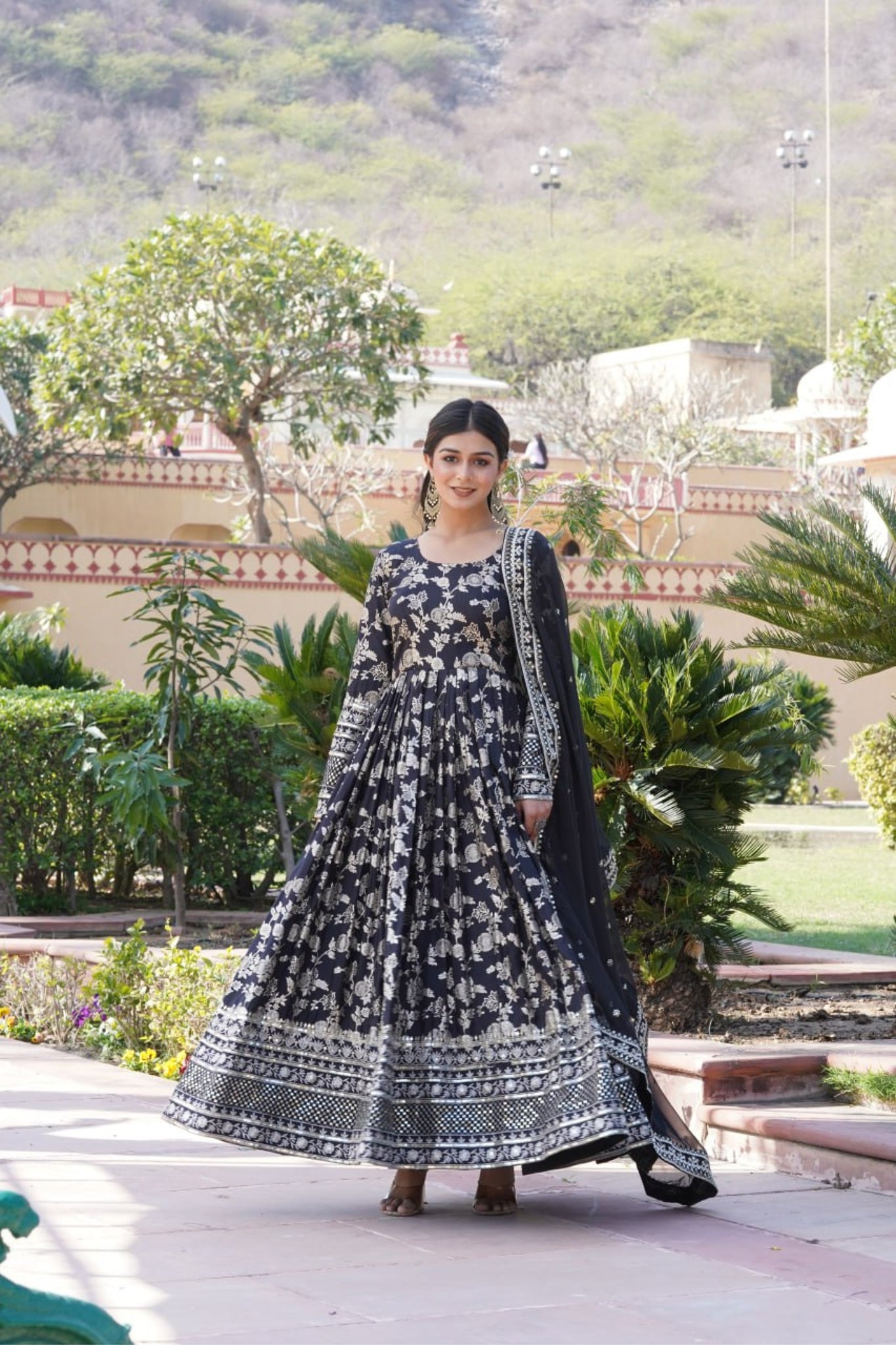 Viscose Jacquard Sequins Embroidered Gown & Dupatta Set