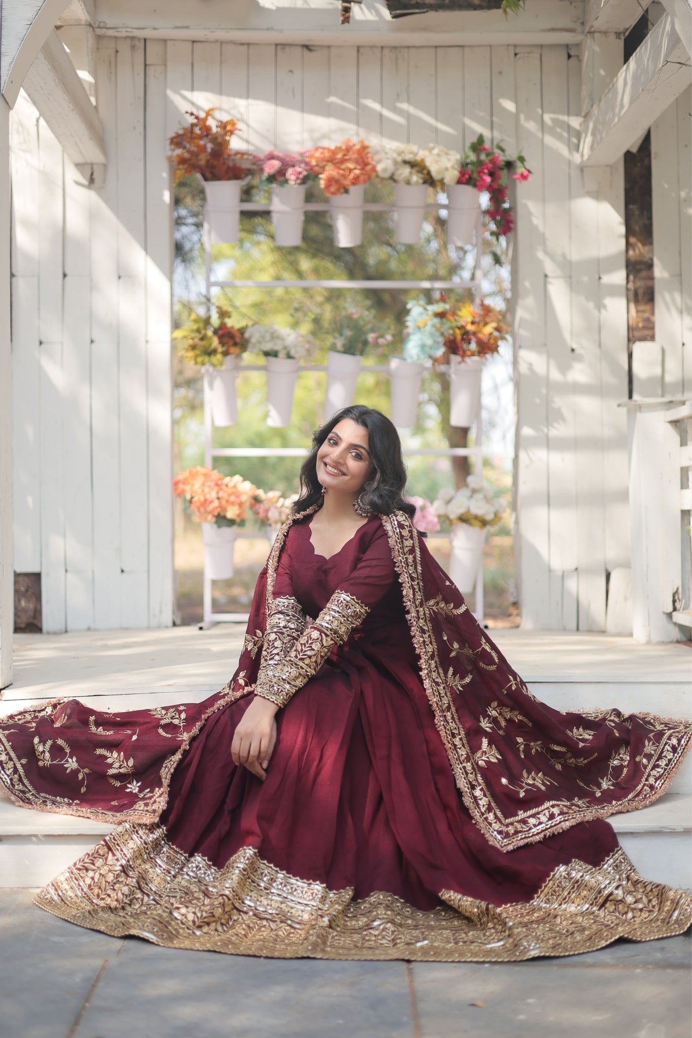 Dark Maroon Stunning Sequins Embroidered Anarkali Set