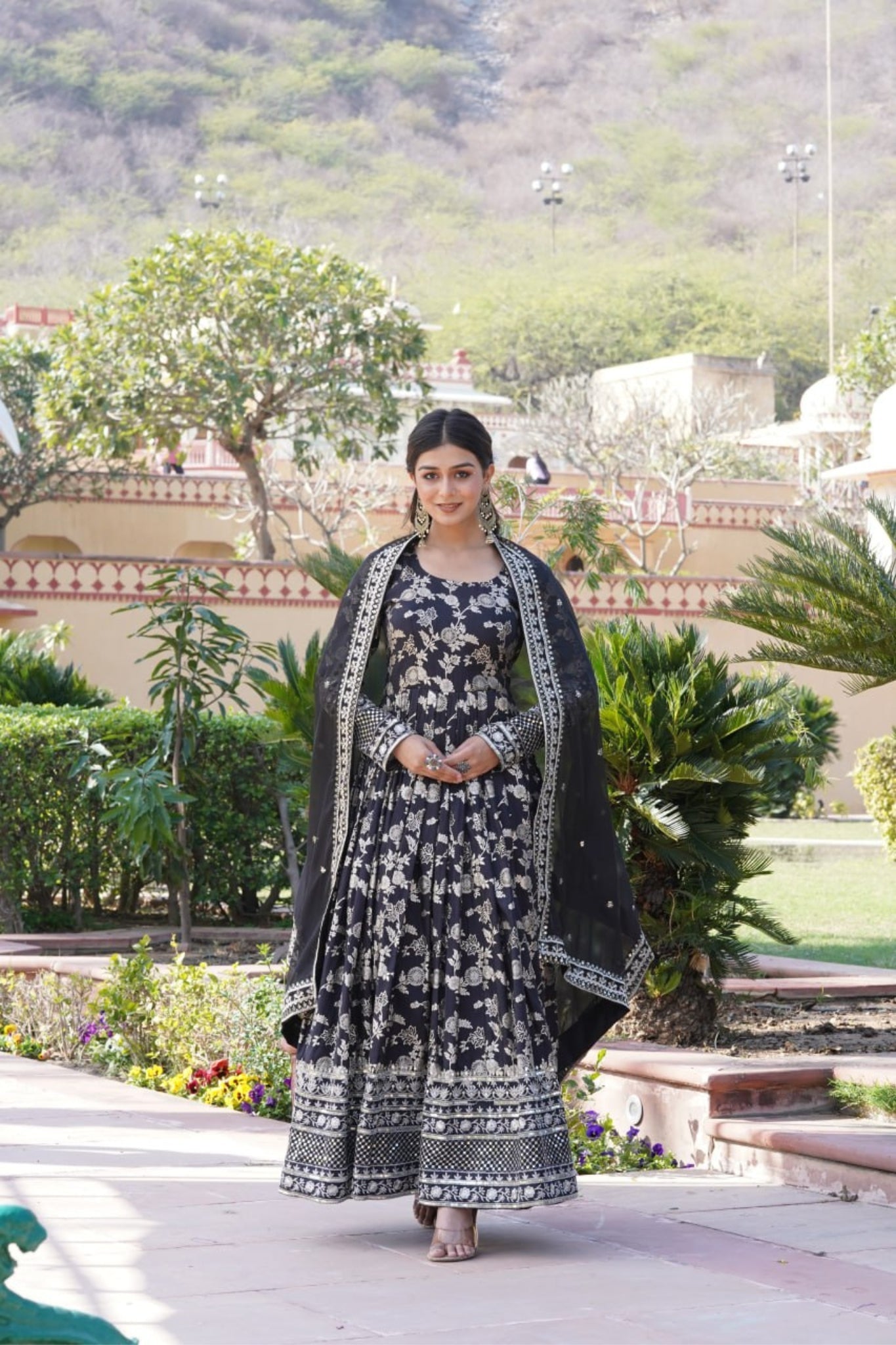 Viscose Jacquard Sequins Embroidered Gown & Dupatta Set