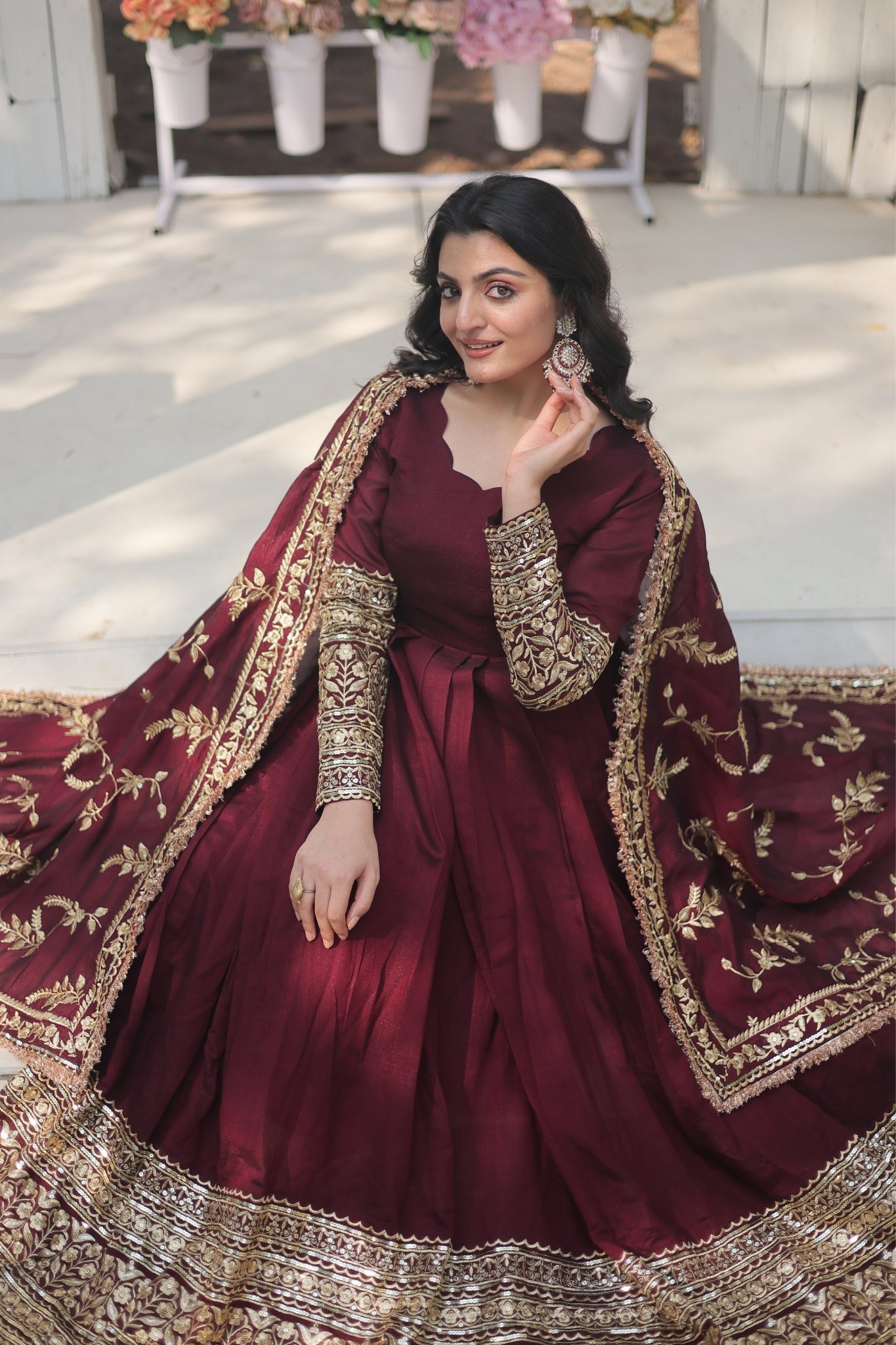 Dark Maroon Stunning Sequins Embroidered Anarkali Set