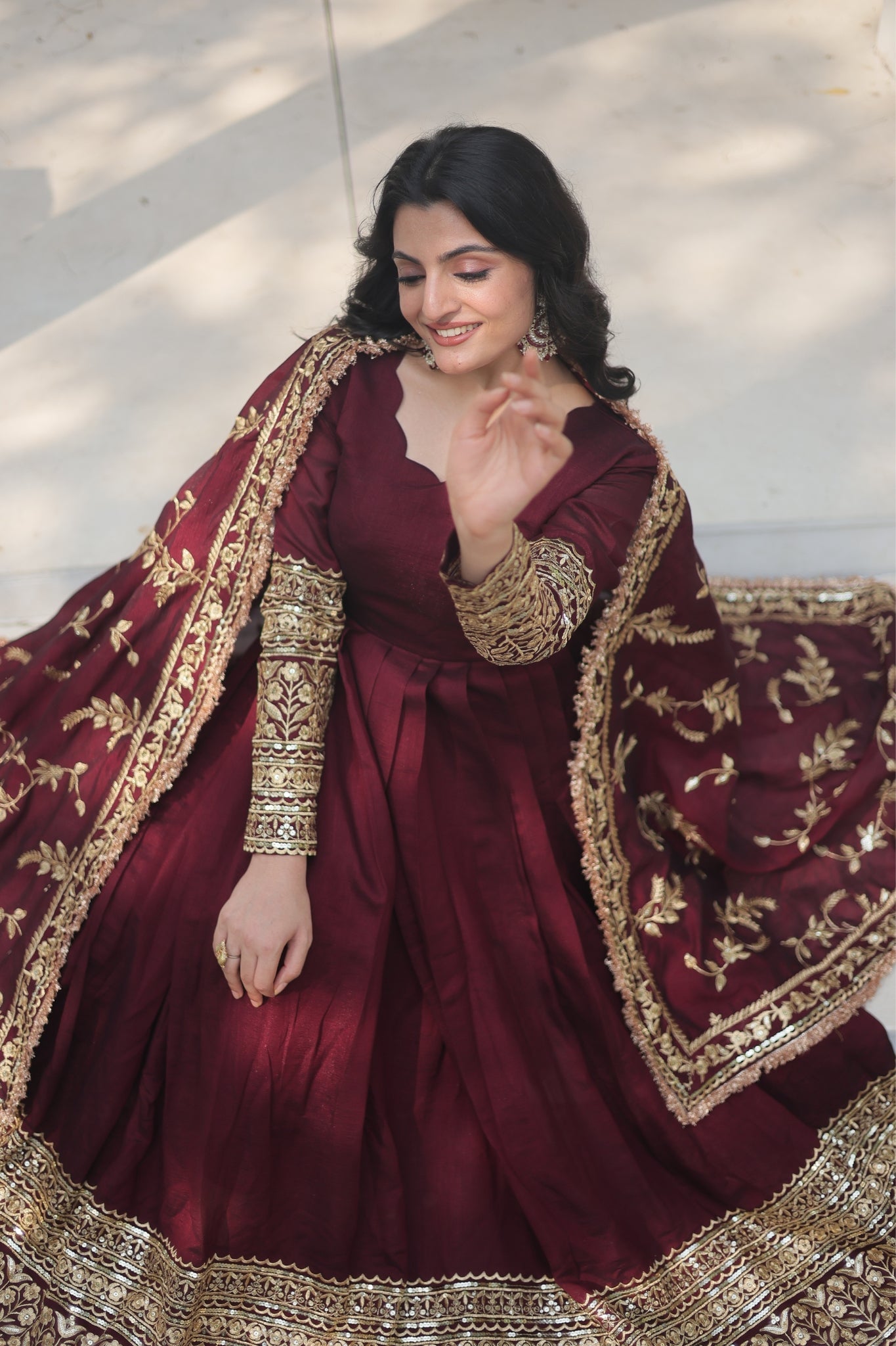 Dark Maroon Stunning Sequins Embroidered Anarkali Set