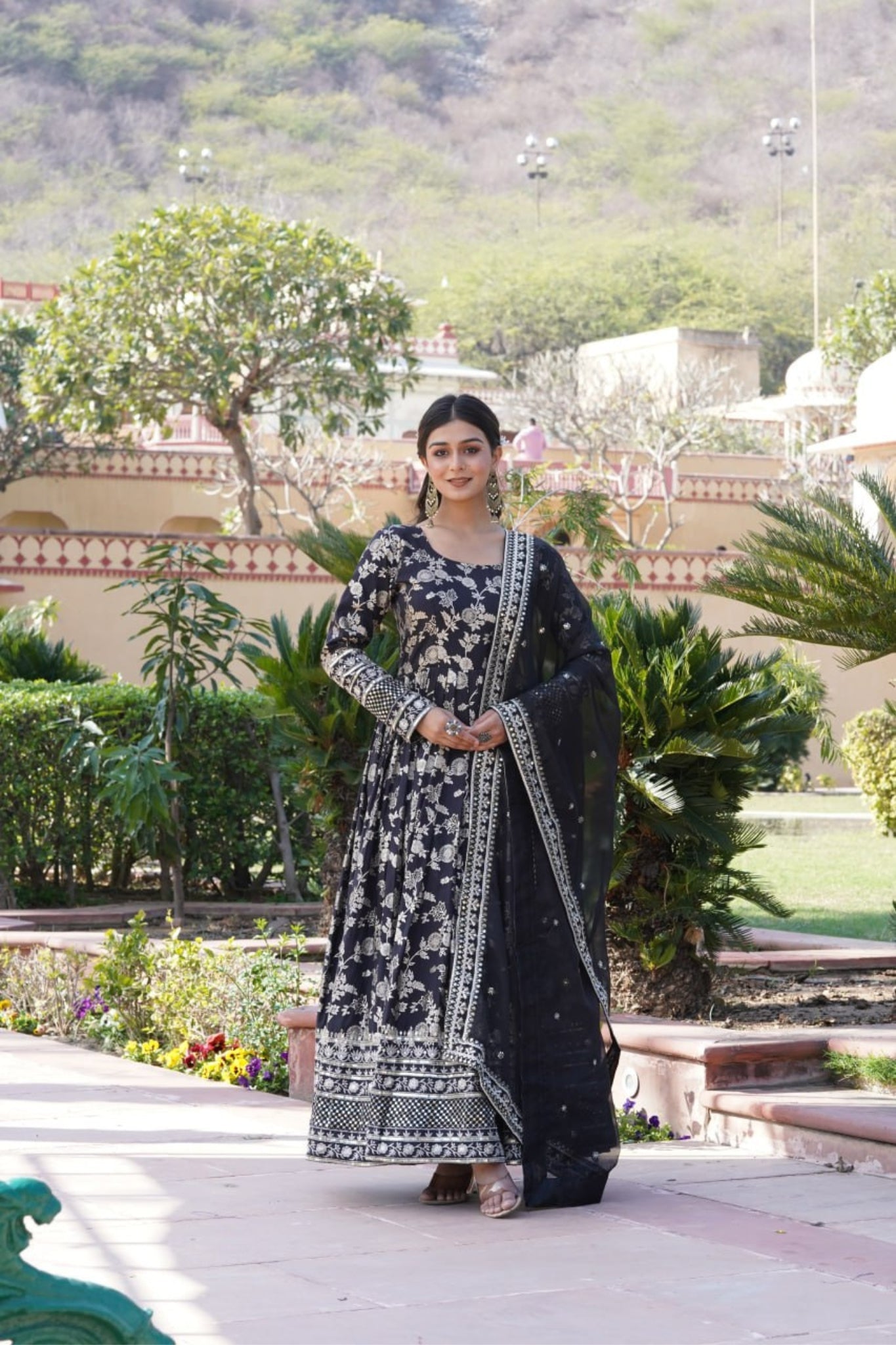 Viscose Jacquard Sequins Embroidered Gown & Dupatta Set