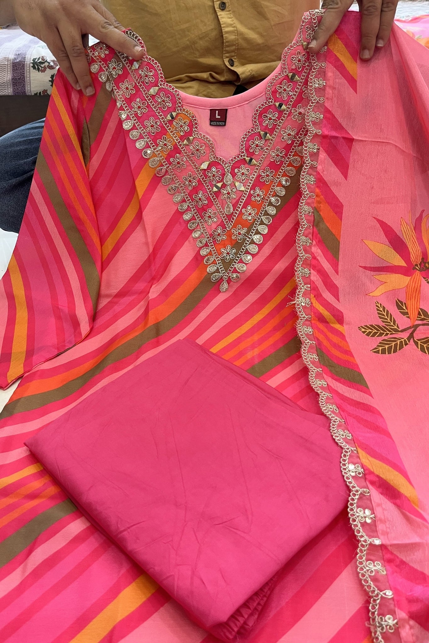 New Pink Embroidery Work Heavy Suit Set