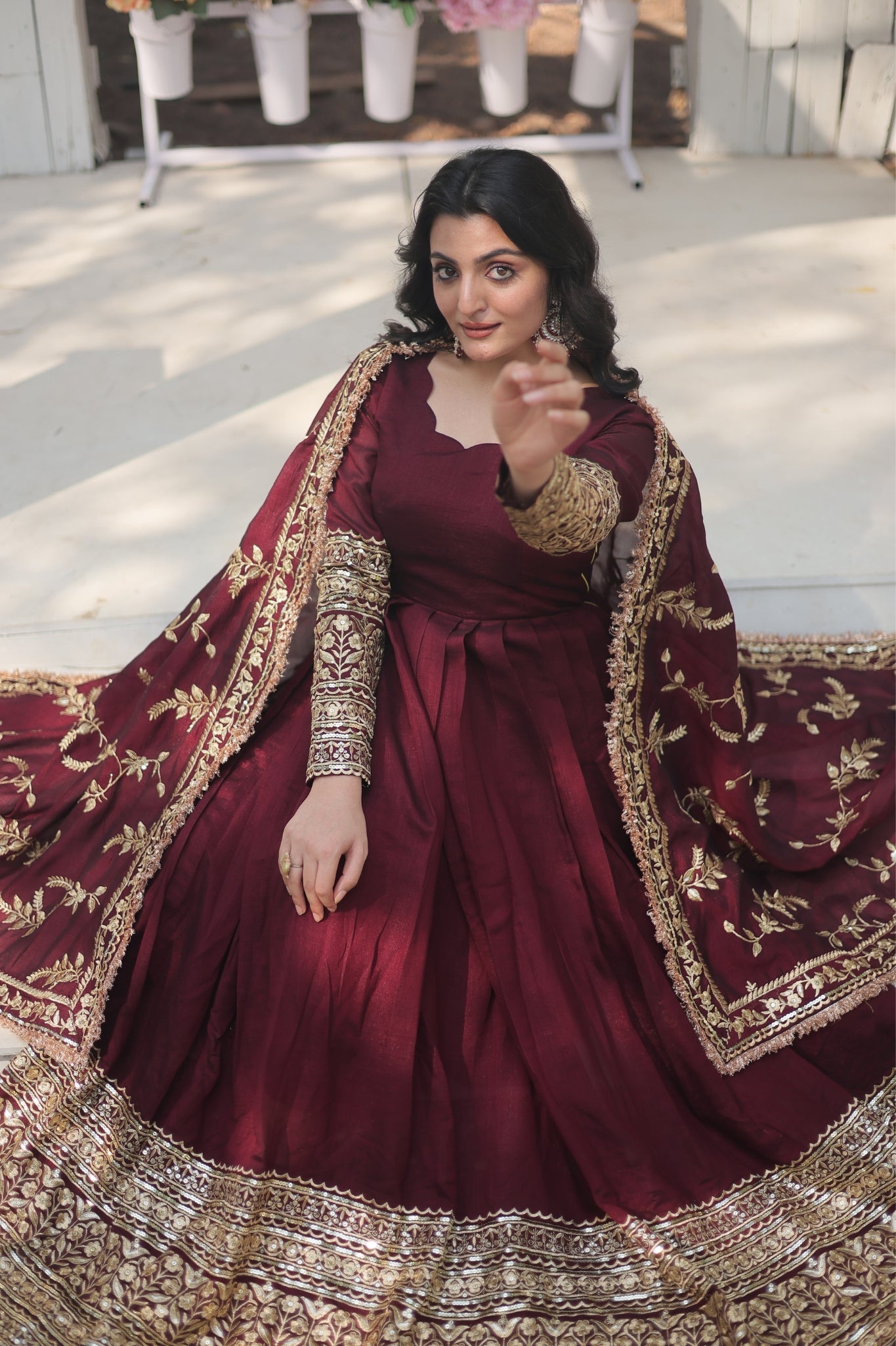 Dark Maroon Stunning Sequins Embroidered Anarkali Set