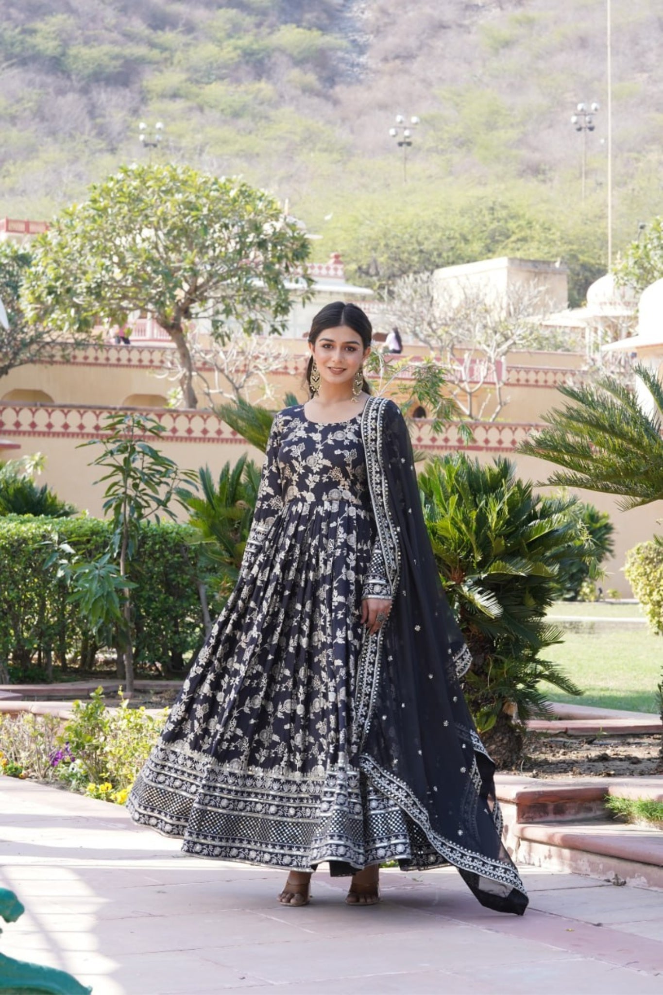 Viscose Jacquard Sequins Embroidered Gown & Dupatta Set