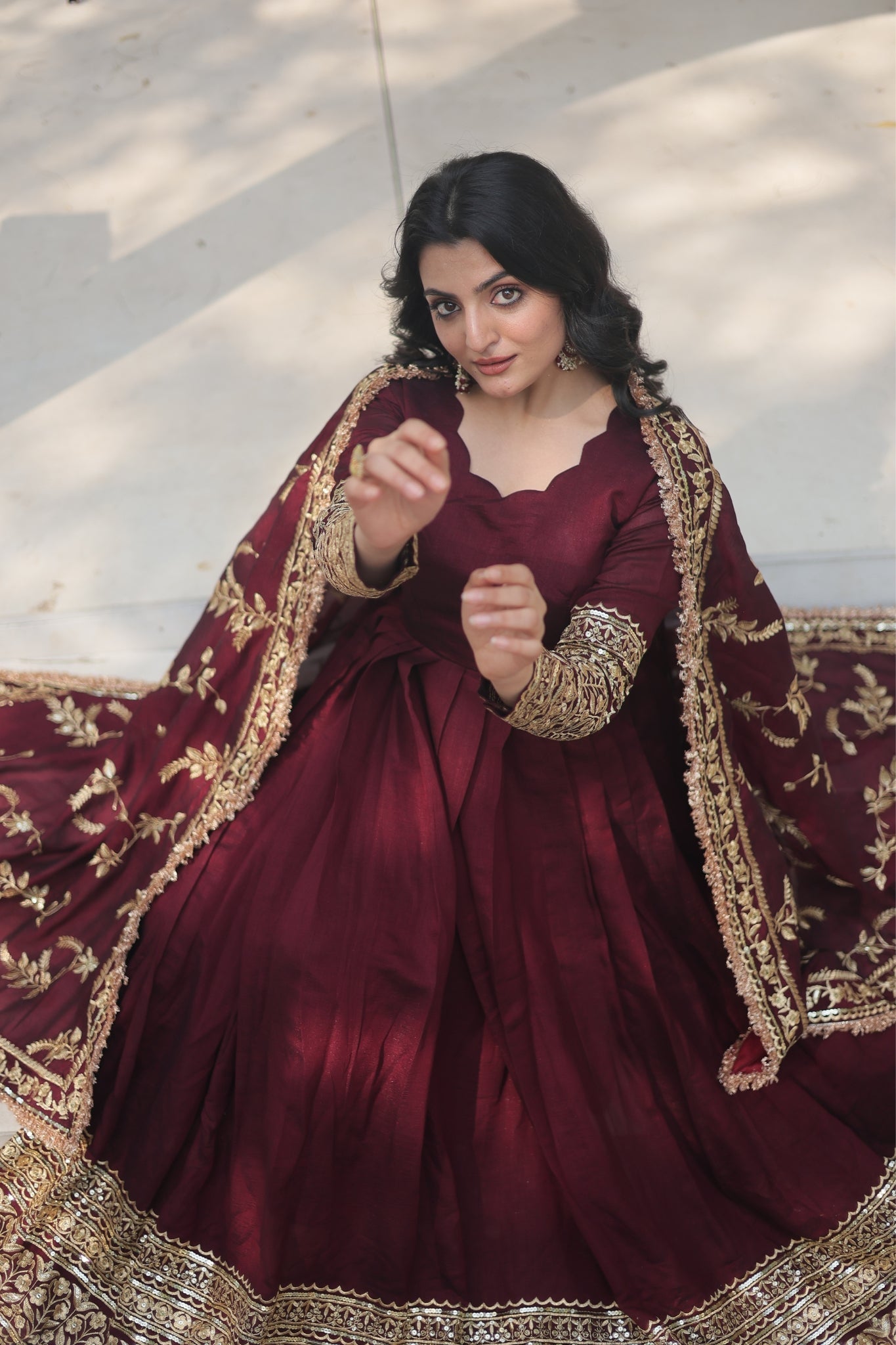 Dark Maroon Stunning Sequins Embroidered Anarkali Set