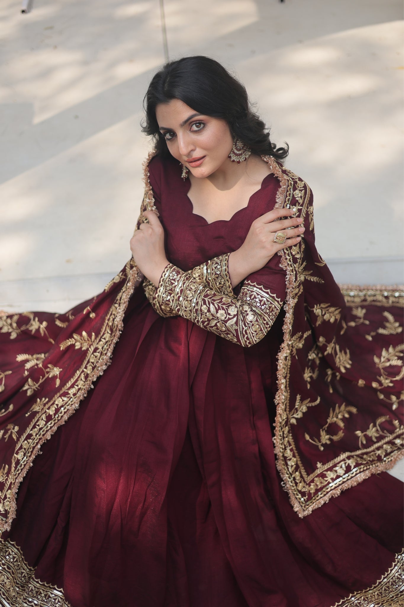 Dark Maroon Stunning Sequins Embroidered Anarkali Set