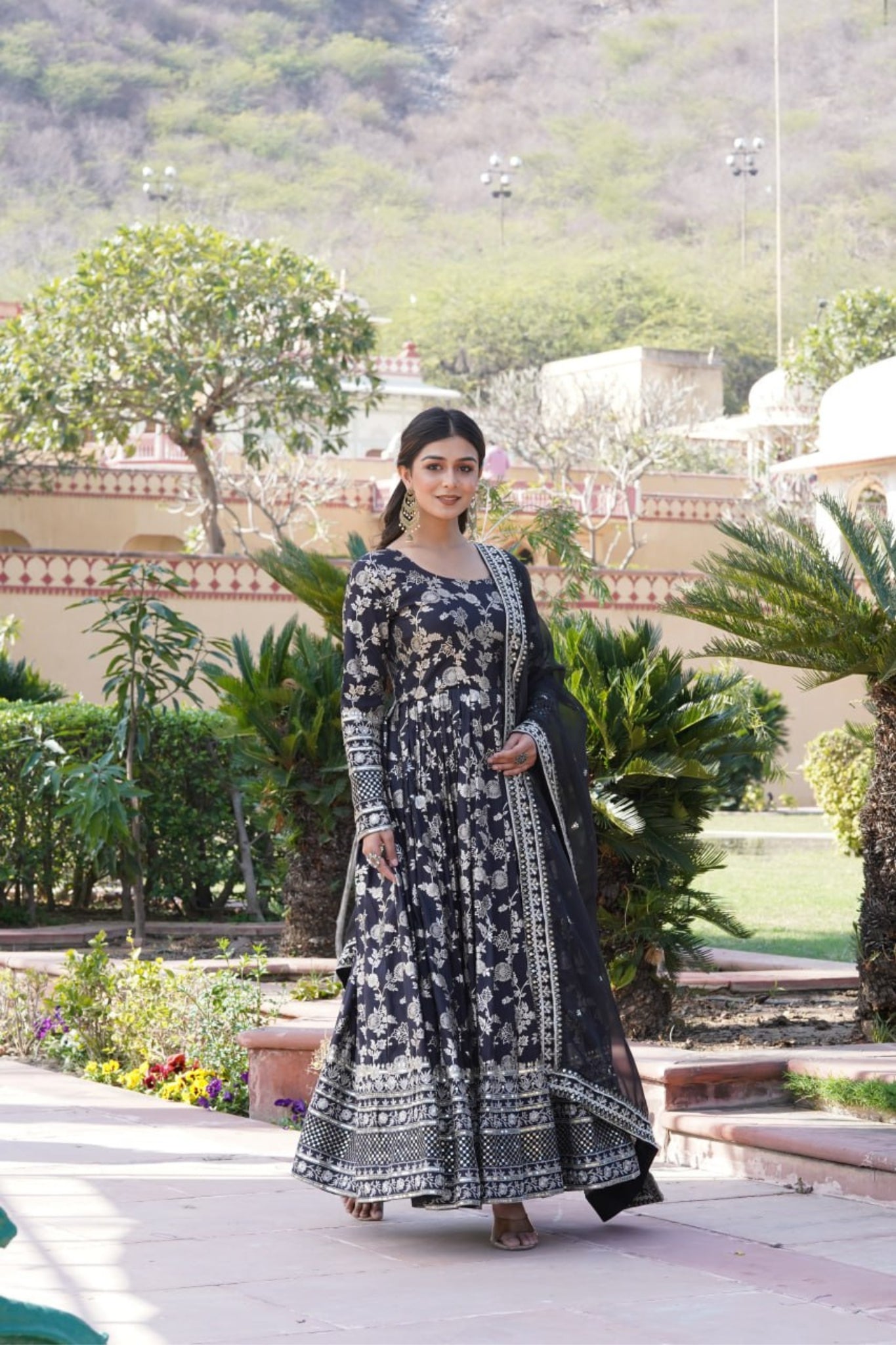 Viscose Jacquard Sequins Embroidered Gown & Dupatta Set