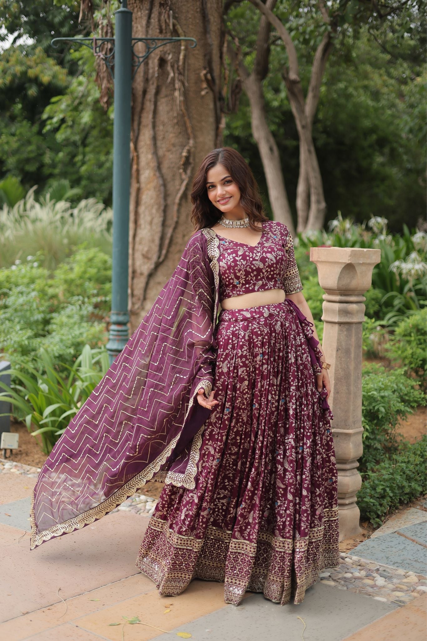 Wedding Special Pure Viscose Jacquard Sequins Embroidered Lehenga Choli