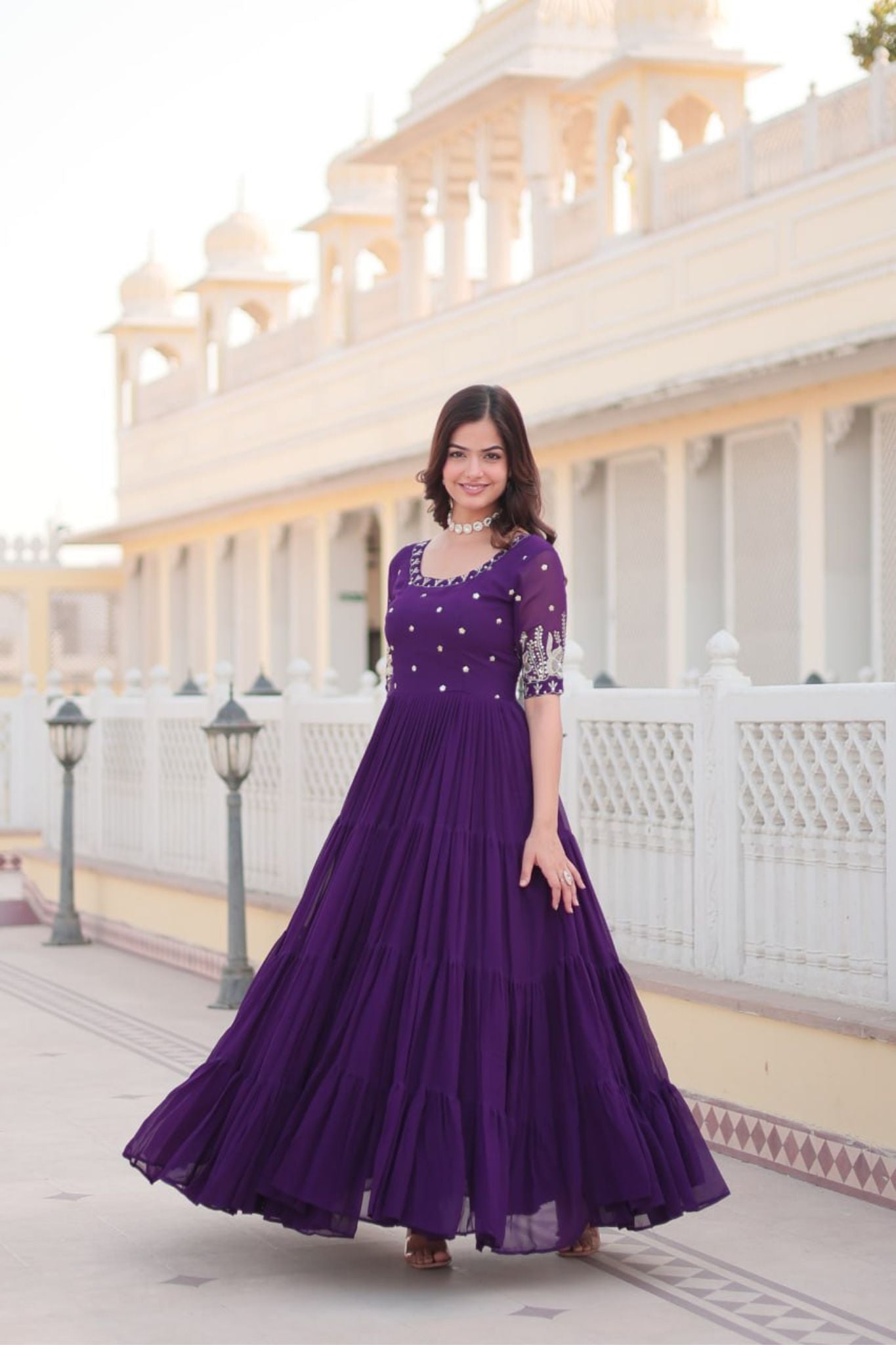 Elegant Sequins Work Embroidered Flared Gown