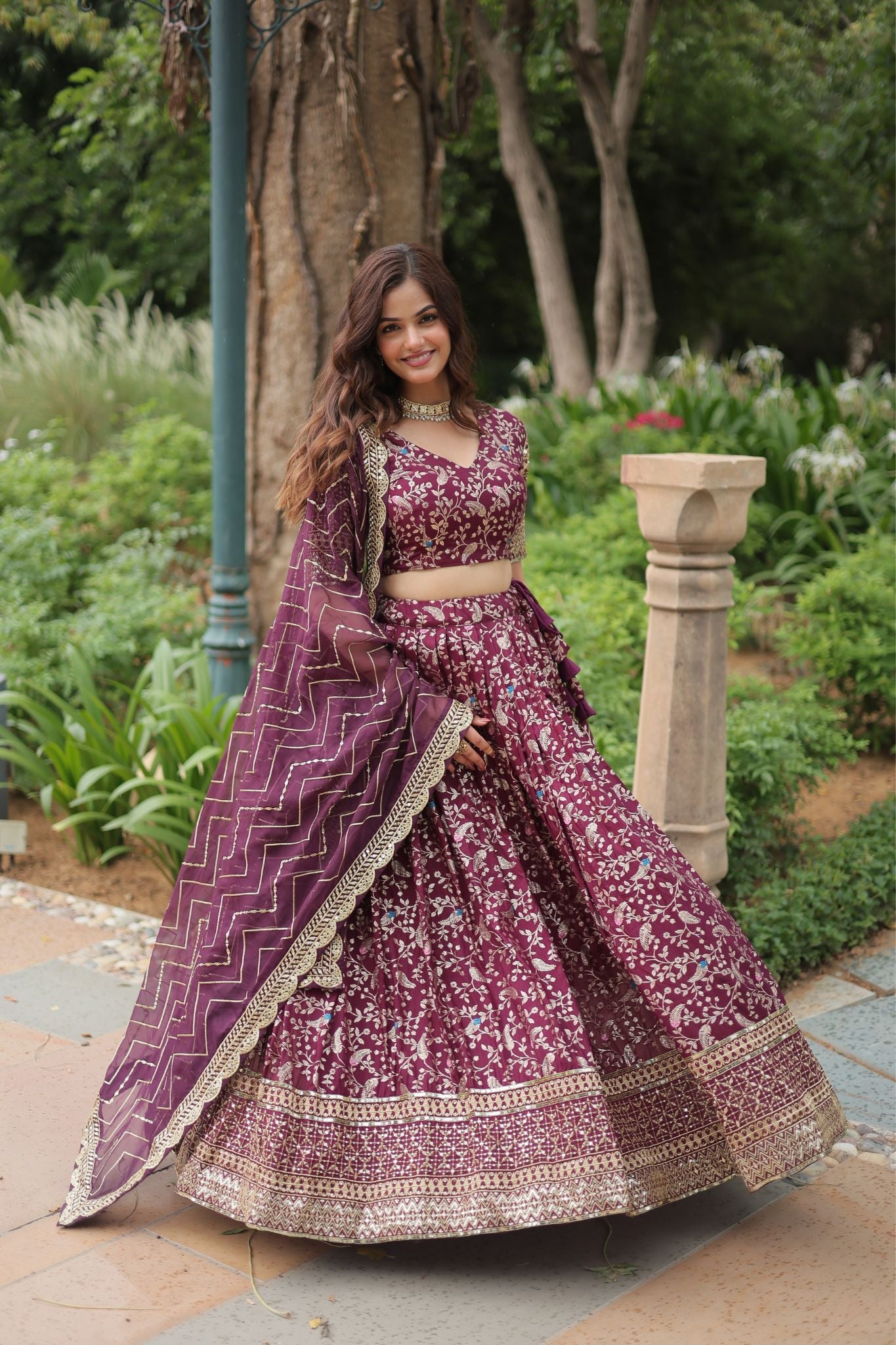 Wedding Special Pure Viscose Jacquard Sequins Embroidered Lehenga Choli