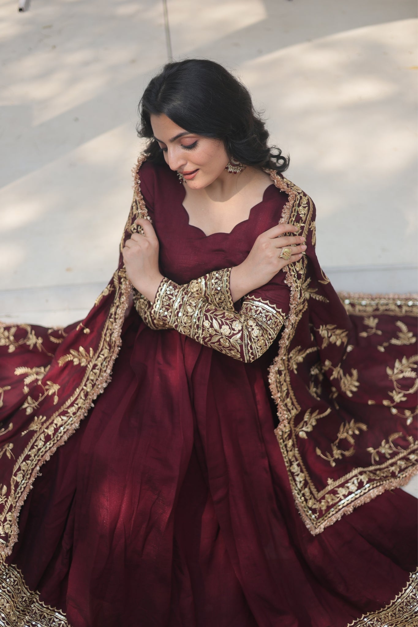 Dark Maroon Stunning Sequins Embroidered Anarkali Set